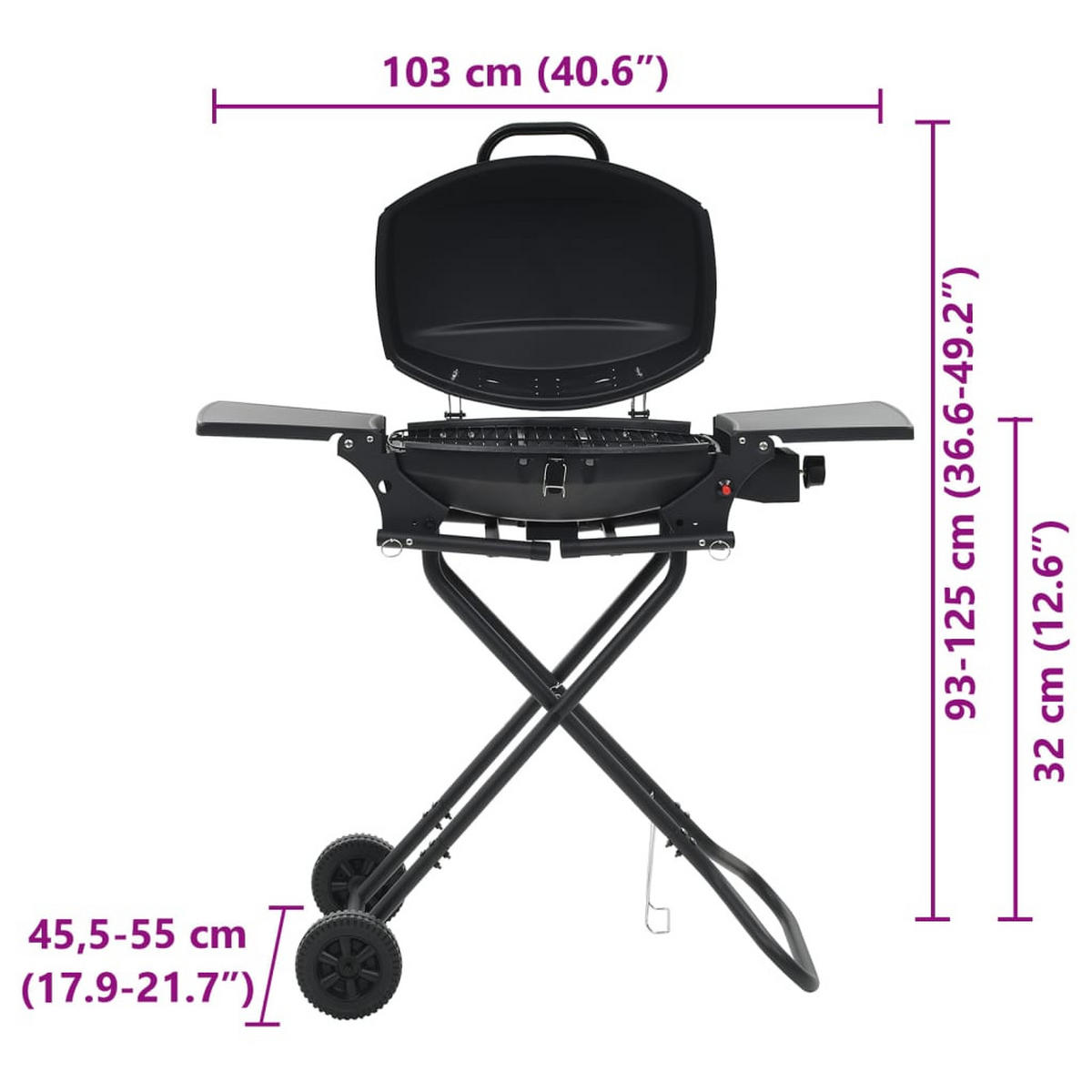 GASGRILL Tragbar Mit Kochzone Schwarz - Schwarz, Metall (103/97/47cm) - vidaXL