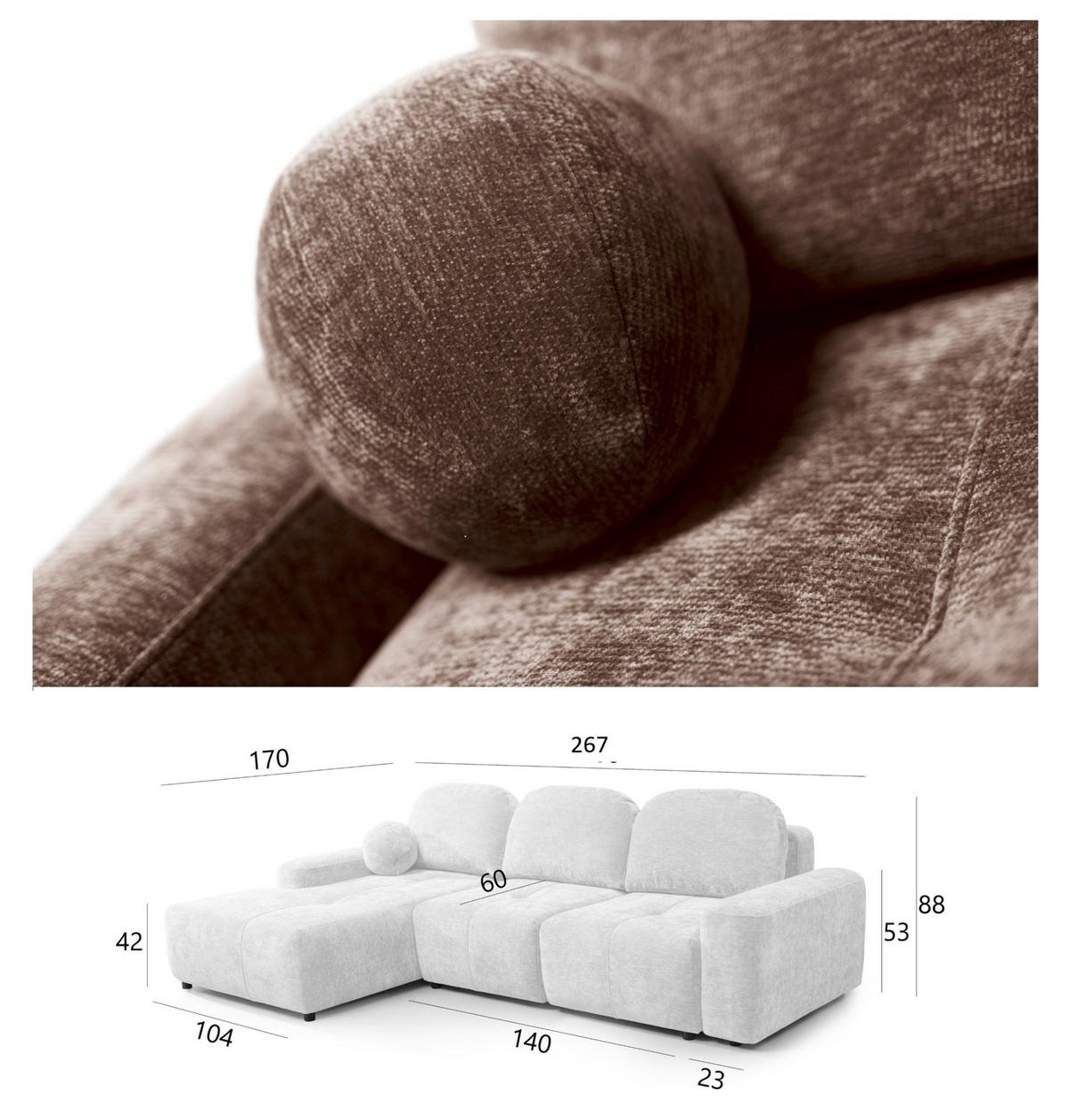 ECKSOFA Argos In Vibe - Braun, Holzwerkstoff/Textil (267/170cm) - Fun Möbel
