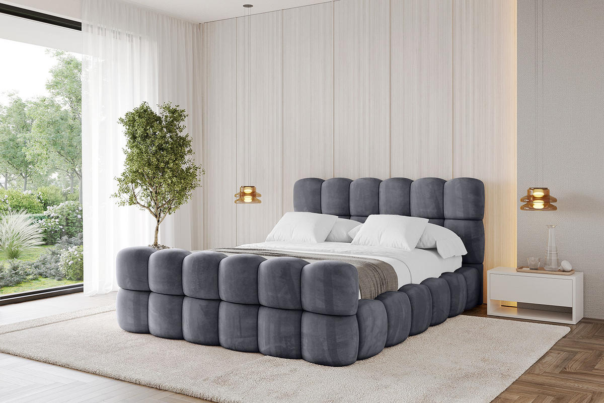 POLSTERBETT mit Bettkasten, Fußteil und Lattenrost, Bett mit Matratze H3/H4 - LEYA-Z 120x200 Dunkelgrau - Dunkelgrau, Holzwerkstoff/Textil (120/200cm) - ALTDECOR