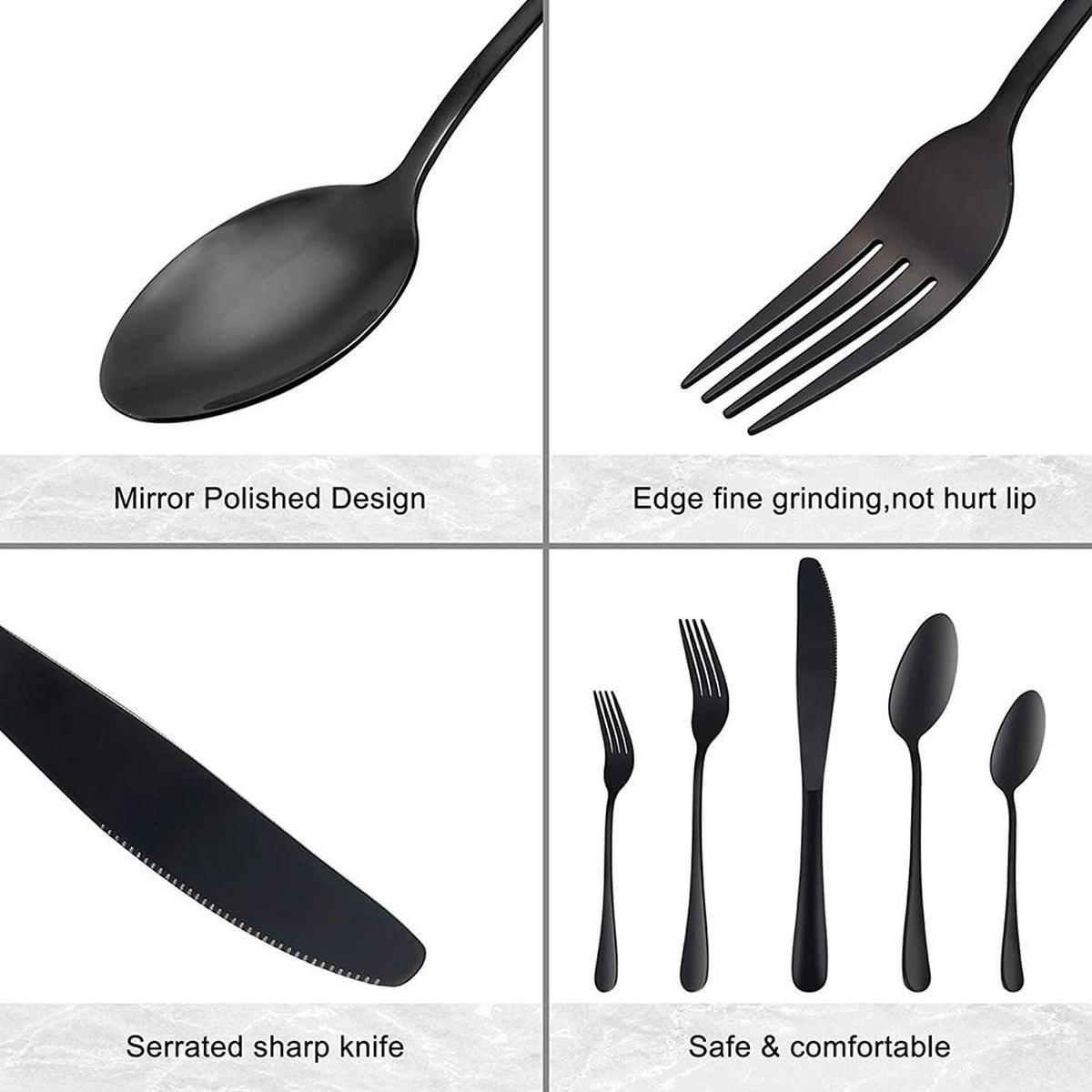 BESTECK-SET, 5-teilig, schwarz, Edelstahl - Schwarz, Metall