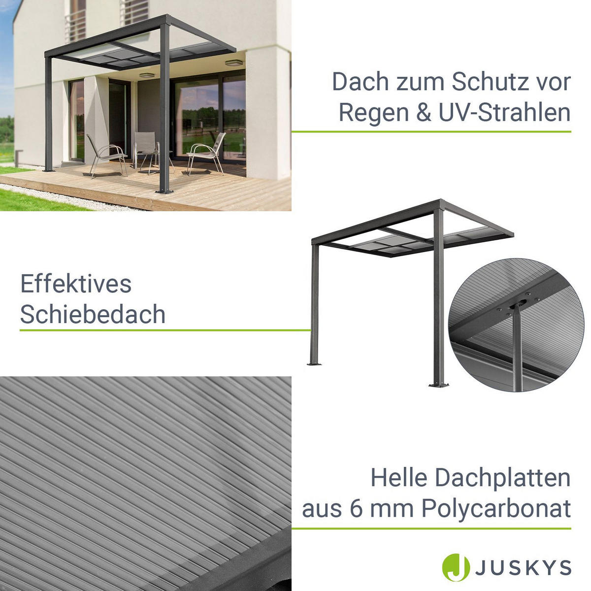 TERRASSENDACH Jakarta 3x3m dunkelgrau mit Polycarbonatplatten - Dunkelgrau, Metall (300/254/300cm) - Juskys