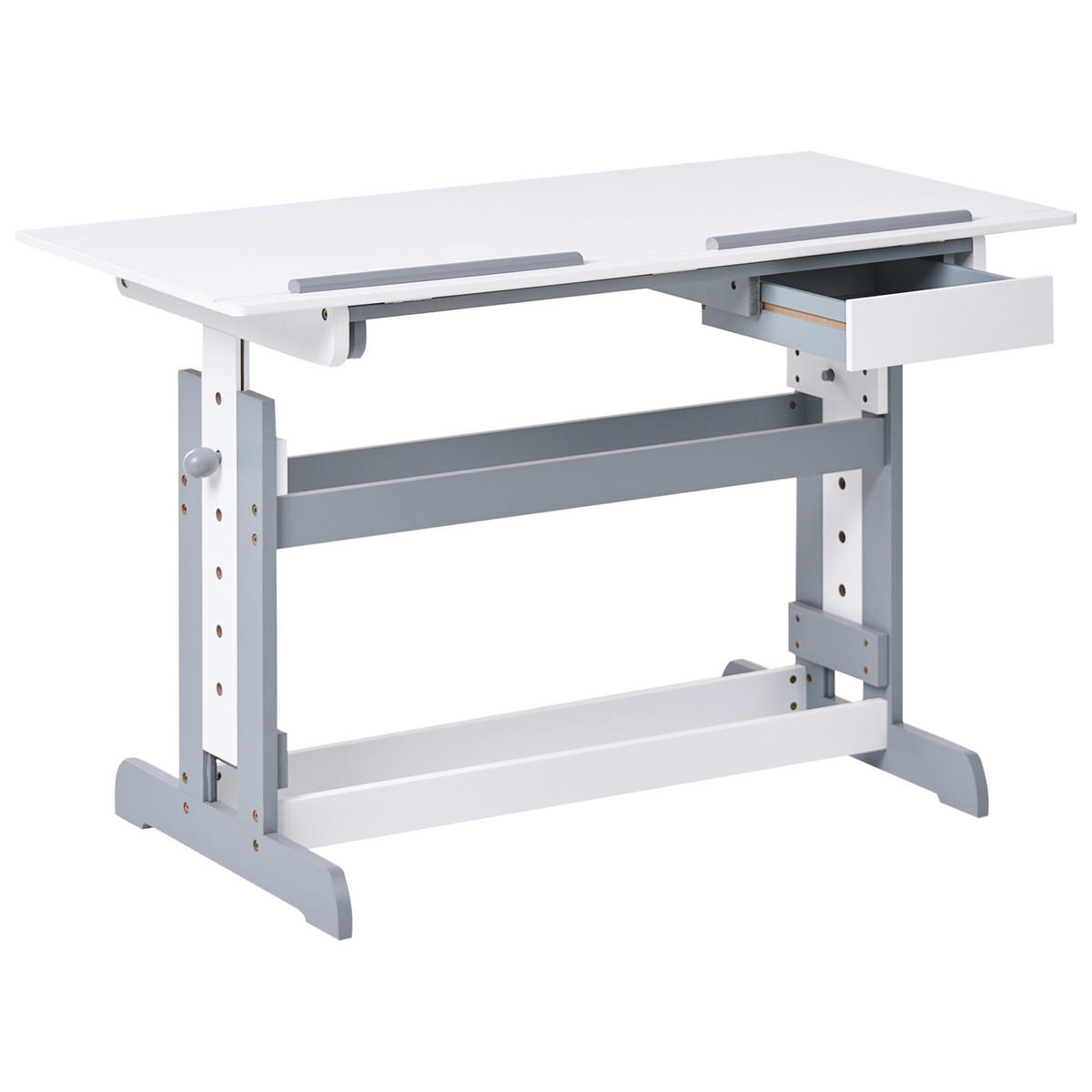 SCHREIBTISCH manuell höhenverstellbar 110/53 cm Weiß Nannup - Hellgrau/Weiß, Holzwerkstoff (53/110/63cm) - Beliani