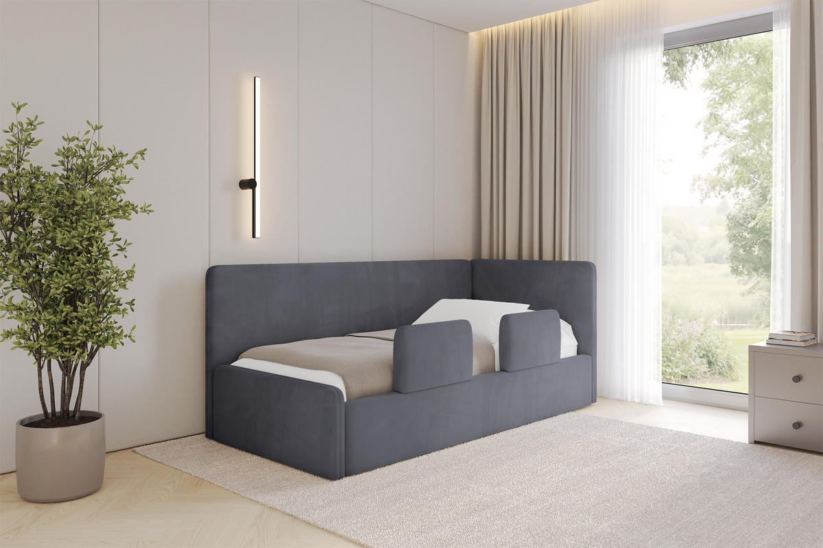 EINZELLBETT Jugendbett mit Bettkasten, Links - NORY 80x200 Dunkelgrau - Dunkelgrau, Holzwerkstoff/Textil (80/200cm) - ALTDECOR