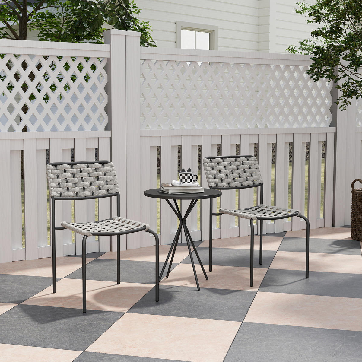POLYRATTAN GARTENMÖBEL SET DE-06732 3-teilig für 2 Personen, mit Tisch Grau - Grau, Textil/Metall - ComfortXL