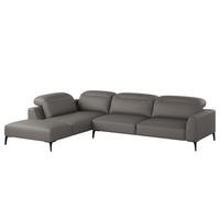 ECKSOFA mit Ottomane - Schwarz/Grau, Leder/Metall (325/238cm) - home24