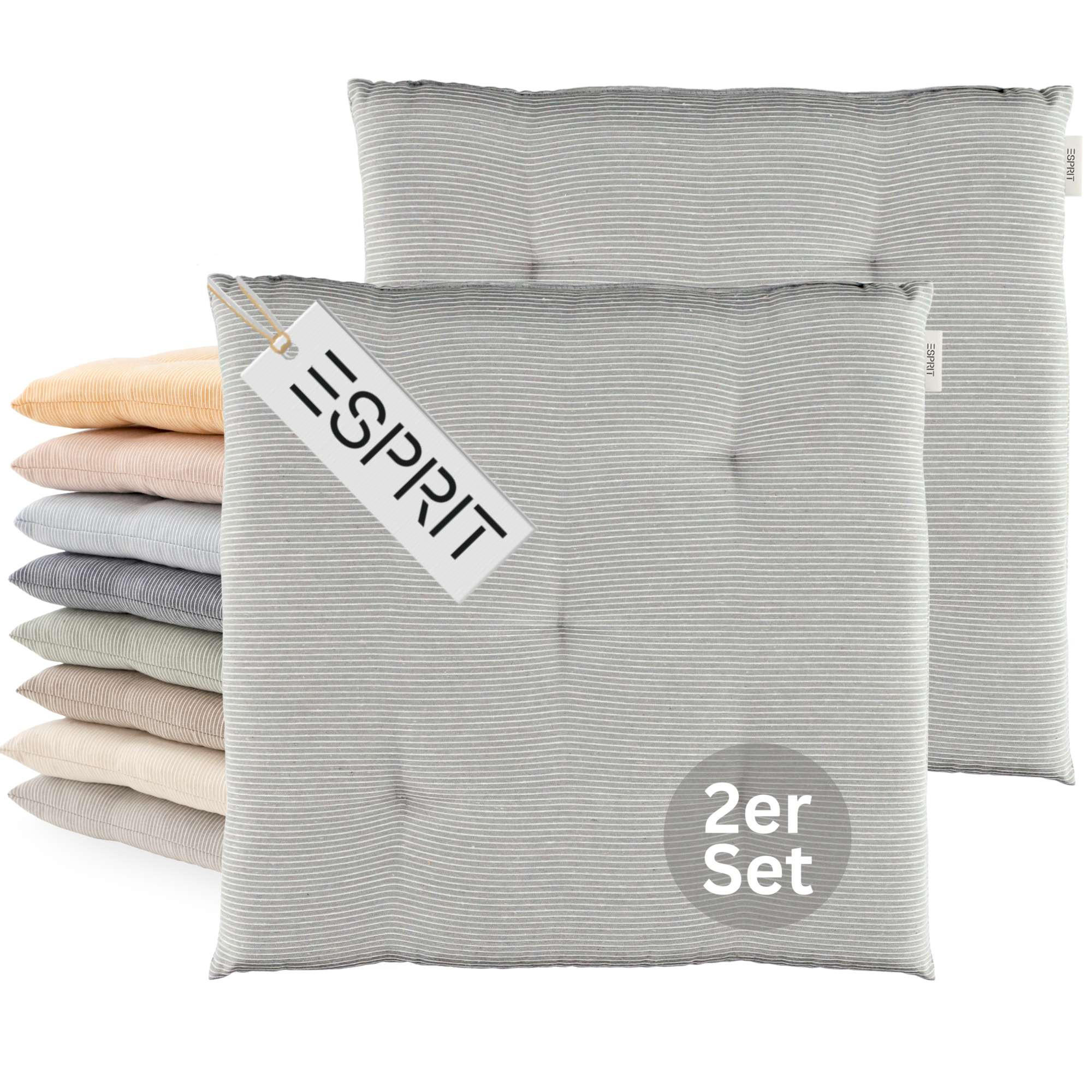 SITZKISSEN 2er Set Needlestripe grau - 40x40 cm - Grau, Textil (40/40/3cm) - Esprit