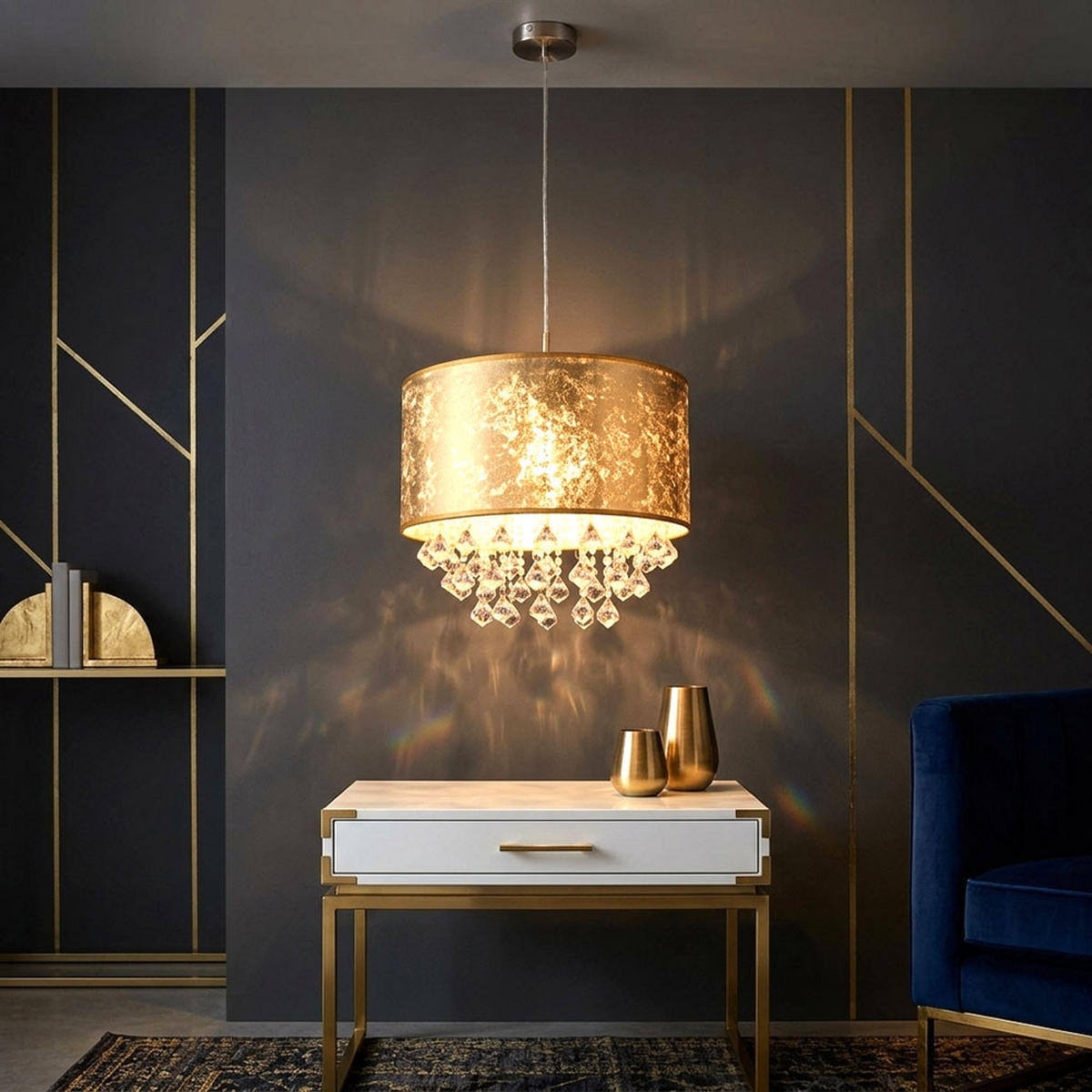 LED HÄNGELEUCHTE Amy Gold - Goldfarben, Metall (40/40/140cm) - Globo Lighting