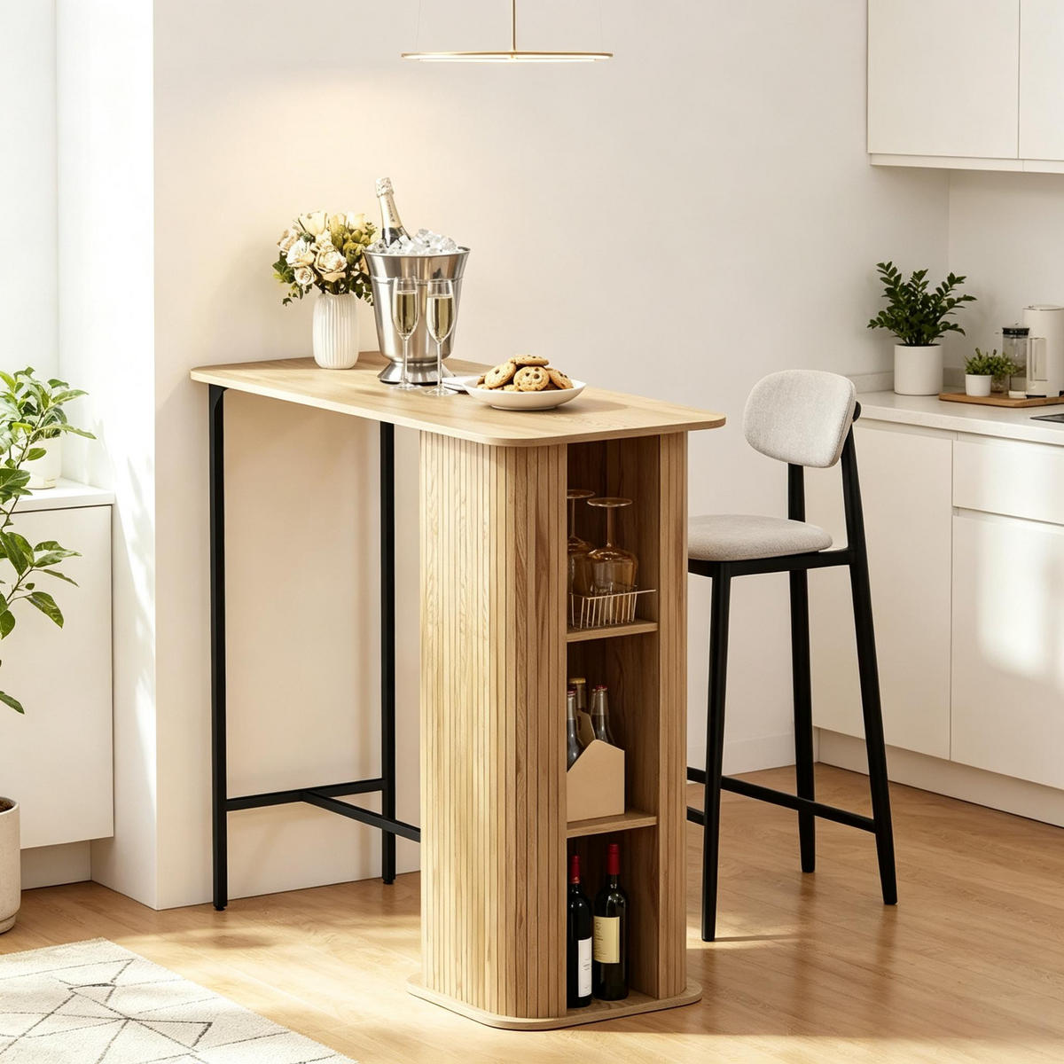 BARTISCH Eichenoptik/Schwarz mit 3 Ablagefächern und Metallfüßen - Eichefarben/Schwarz, Holzwerkstoff/Metall (112/50/106cm)