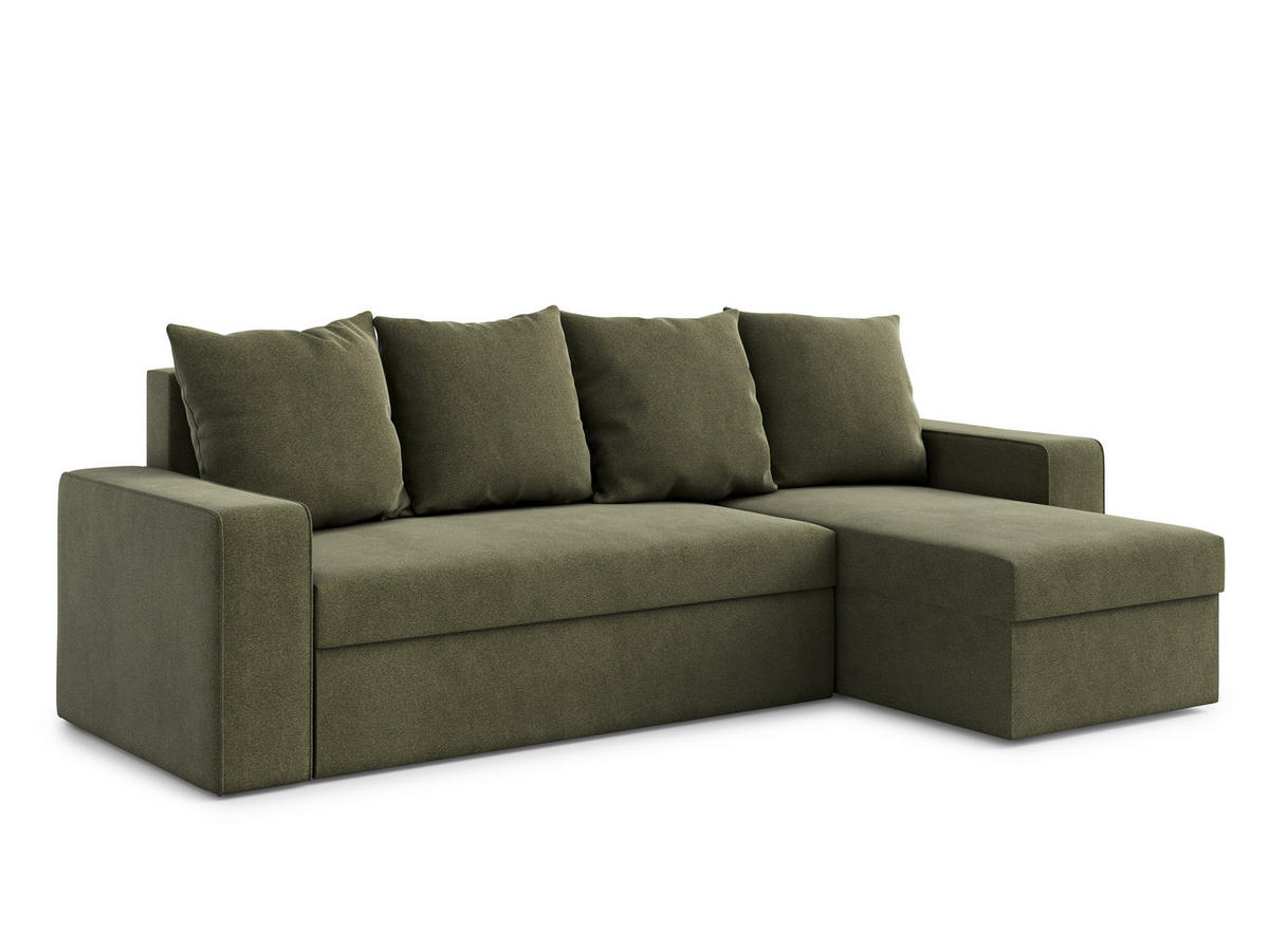 ECKSOFA L Form Climpy Olivgrün 242/145/98 cm – mit Schlaffunktion und Bettkasten - Schwarz/Grün, Kunststoff/Textil (242/145cm) - AX Living