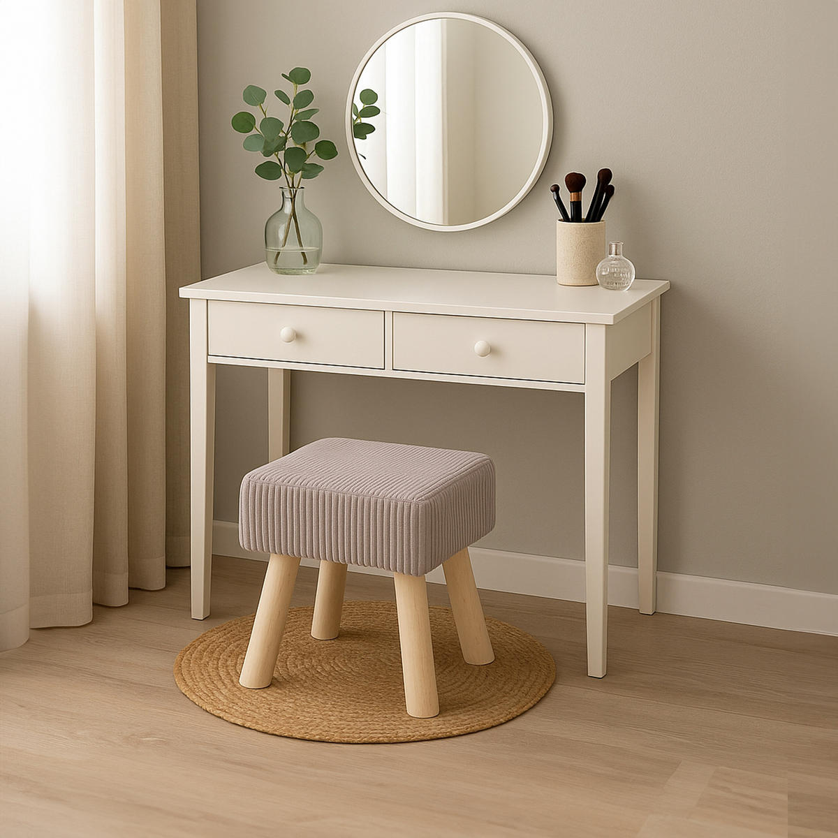 CORD-HOCKER - Beige/Naturfarben, Holz/Textil (30/30/30cm) - Relaxdays