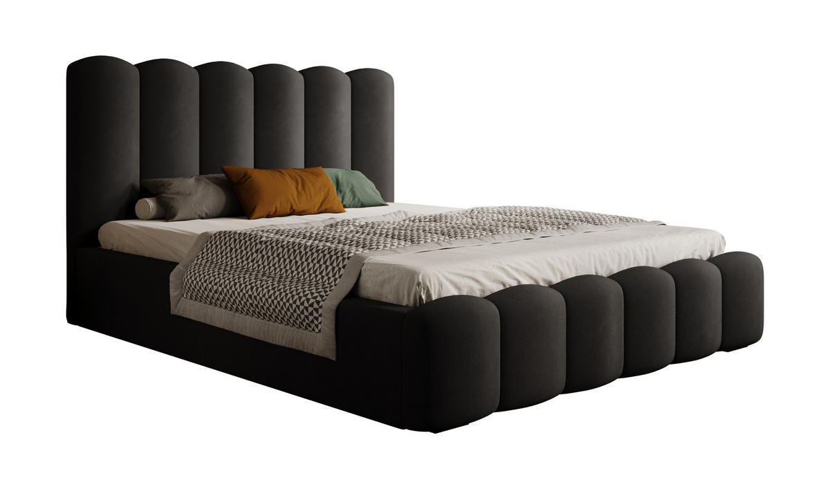 POLSTERBETT Polsterbett Mona V 140x200 cm – Komfortables Bett mit Stauraum & Dekorativem Design, Schwarz - Schwarz, Holzwerkstoff/Kunststoff (140/200cm) - DomoHome