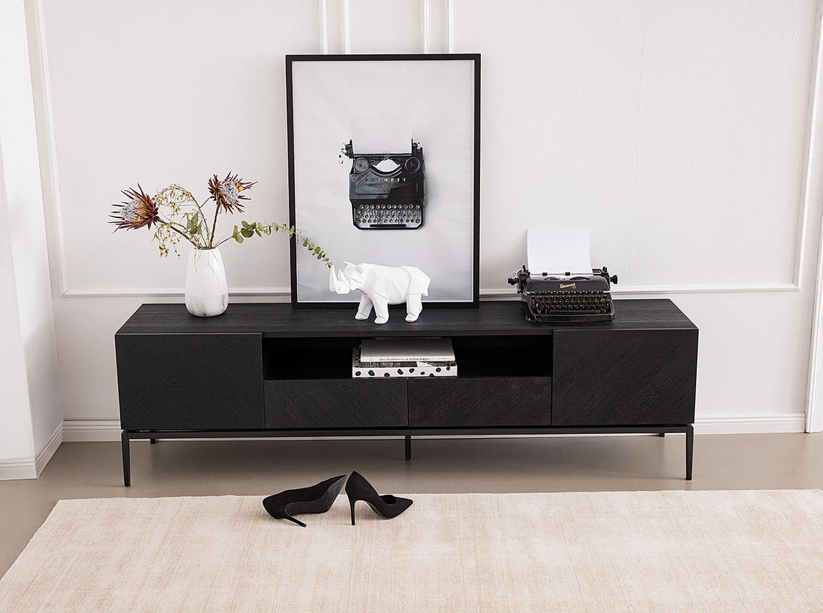 TV-LOWBOARD mit Schubladen - Schwarz, Holzwerkstoff (180/50/40cm) - home24