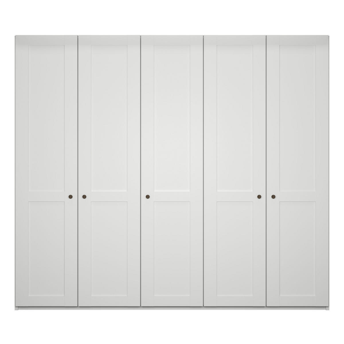 SCHLAFZIMMER Greenholm in Weiß 4 teilig mit Kleiderschrank 250cm Breite ohne Spiegel, Doppelbett 180x200cm, zwei Nachttisch - Weiß, Holzwerkstoff (80/200/120cm)