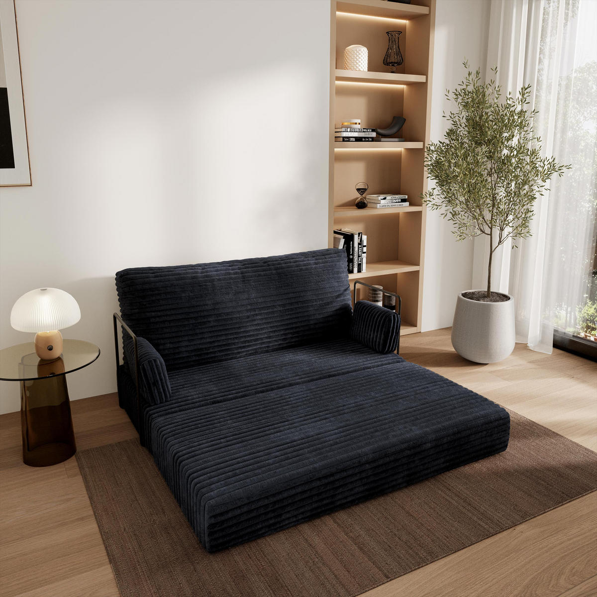POHOVKA z pěny LADIA s kovovým rámem Manšestrová látka Černá - černá, textil (140/86/60cm) - MASSENO