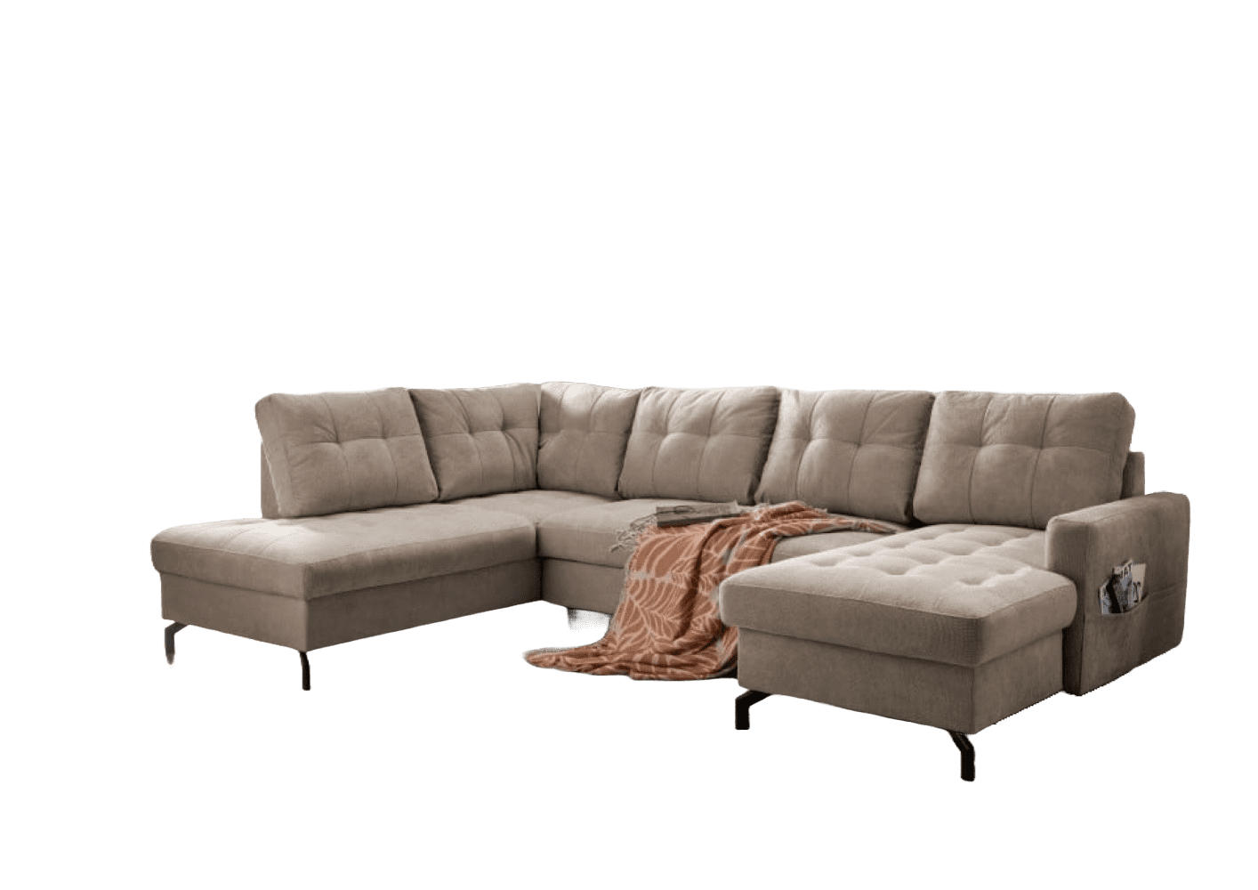 WOHNLANDSCHAFT mit Schlaffunktion und Bettkasten - Schwarz/Braun, Textil/Metall (305/92/200cm) - myHomelando