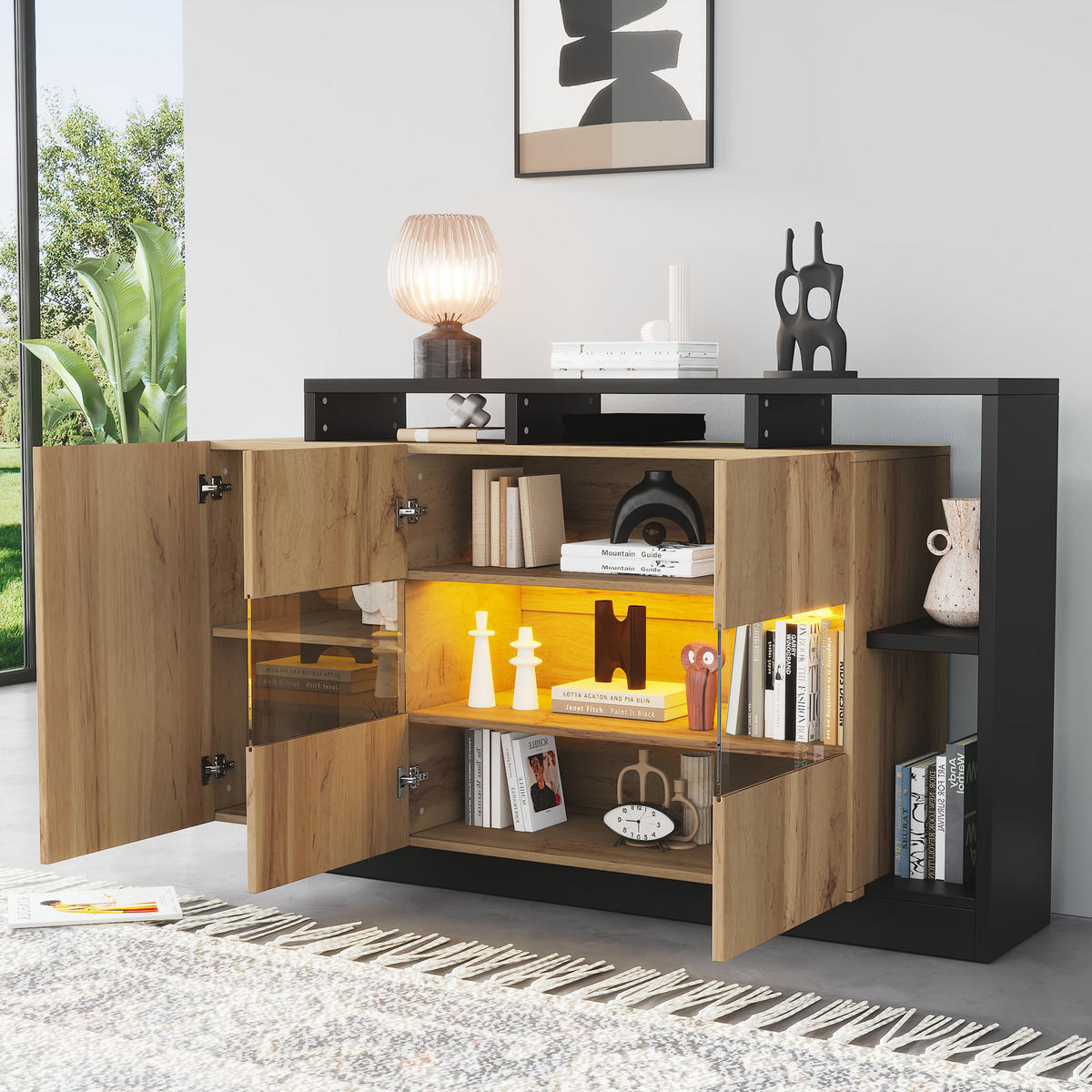 SIDEBOARD LED Holz MDF Bluetooth Modern Esszimmer Stauraum - Naturfarben, Holzwerkstoff (44/93.5/140cm) - FLIEKS