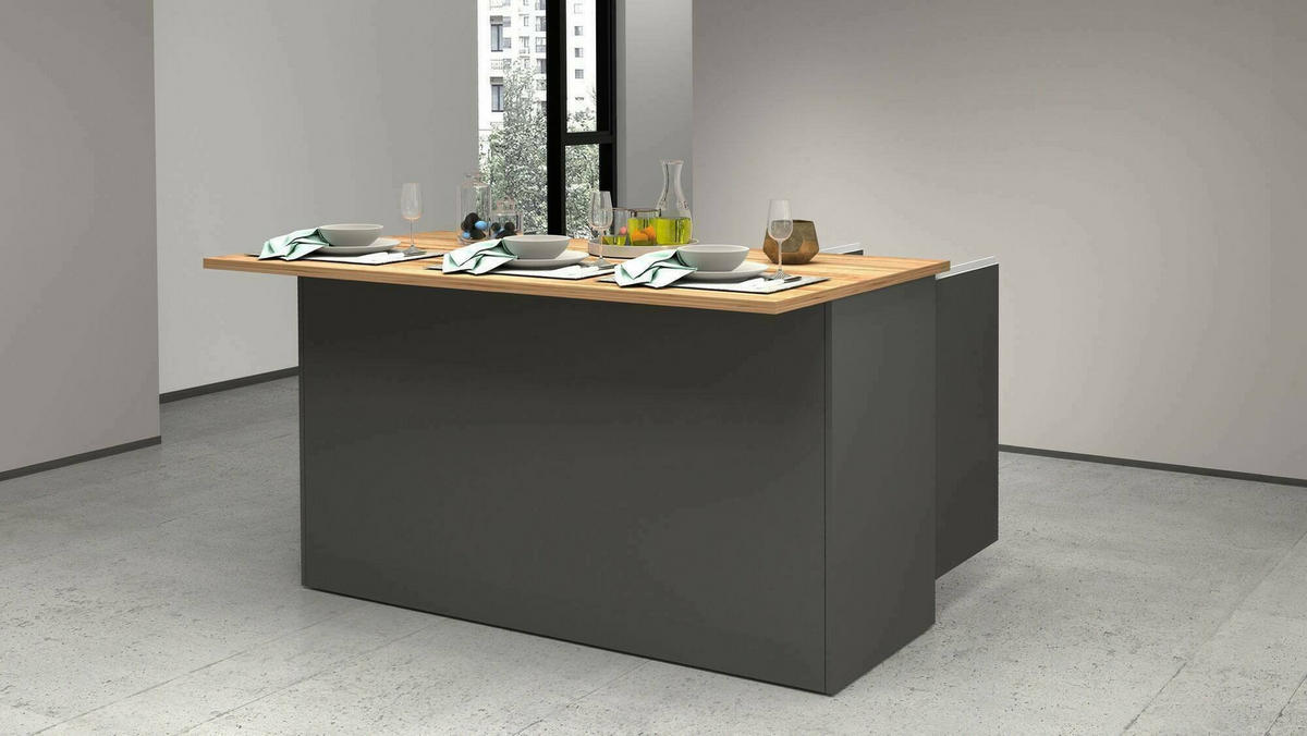 KÜCHENINSEL Anthrazit, Eiche 90/155/90 cm - Eichefarben/Anthrazit, Holzwerkstoff (155/90/90cm) - DMORA