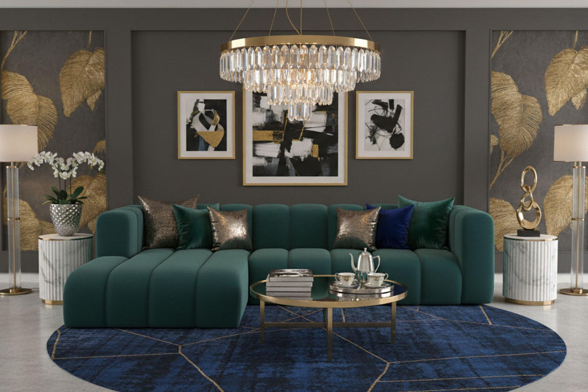 ECKSOFA L-Form Grand L 287 cm, Veloursstoff Salvador, Azurblau, Links - Blau, Holz (287/179cm) - Kaiser Möbel