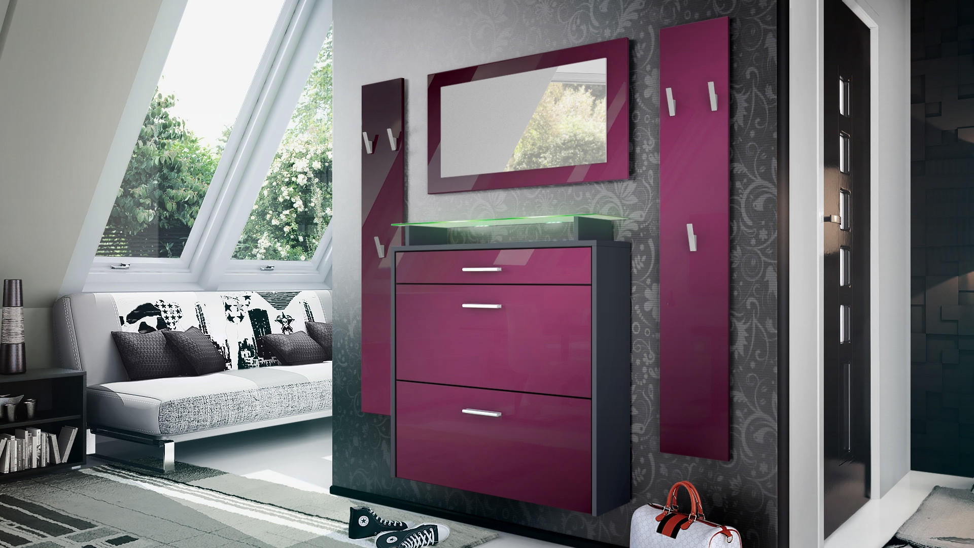 GARDEROBE Malea Fronten in Brombeer Hochglanz - Brombeere, Holzwerkstoff (180/180/23cm) - Vladon