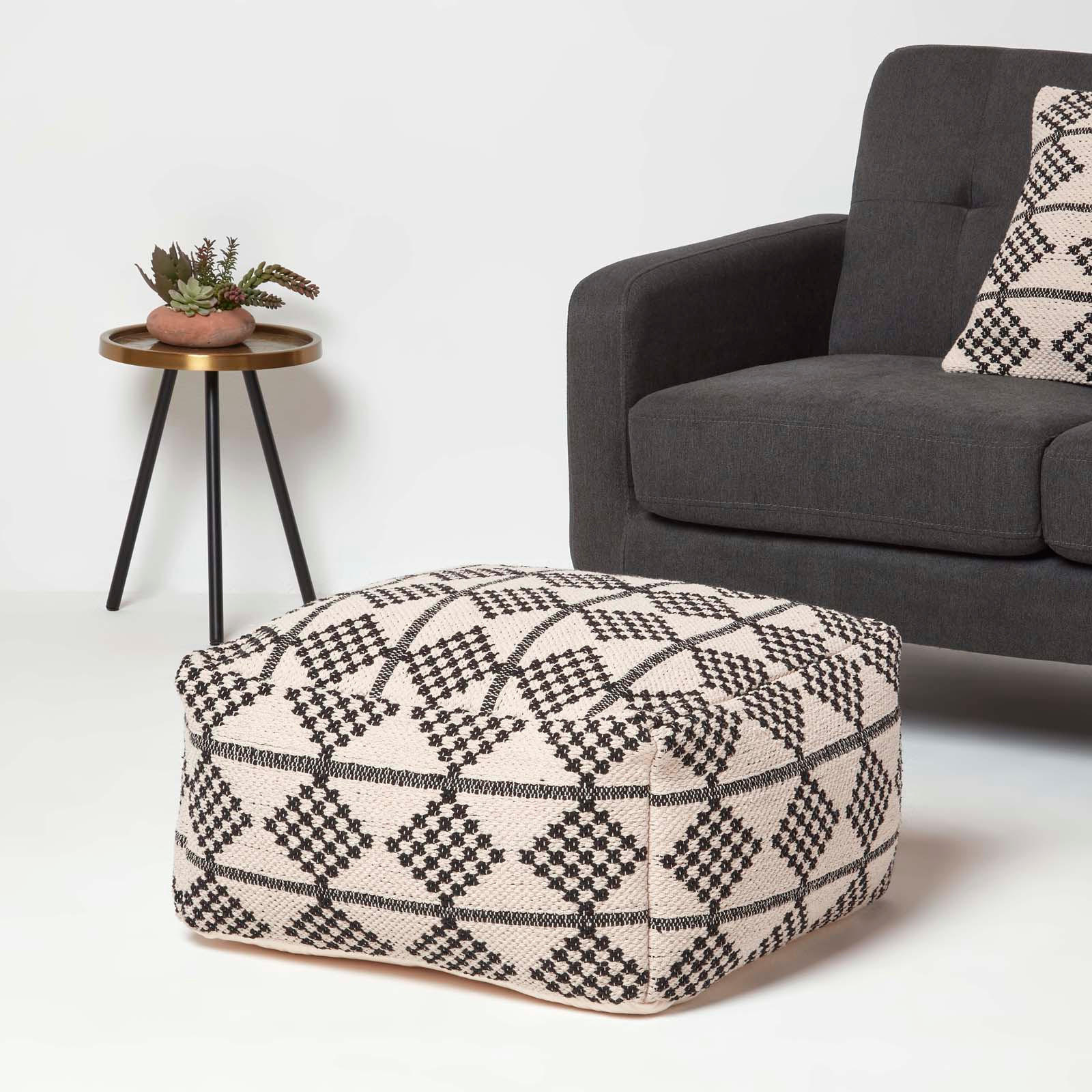 SITZPOUF Adana schwarz-creme gemustert, 55/55/30 cm - Schwarz, Textil (55/30/55cm) - Homescapes
