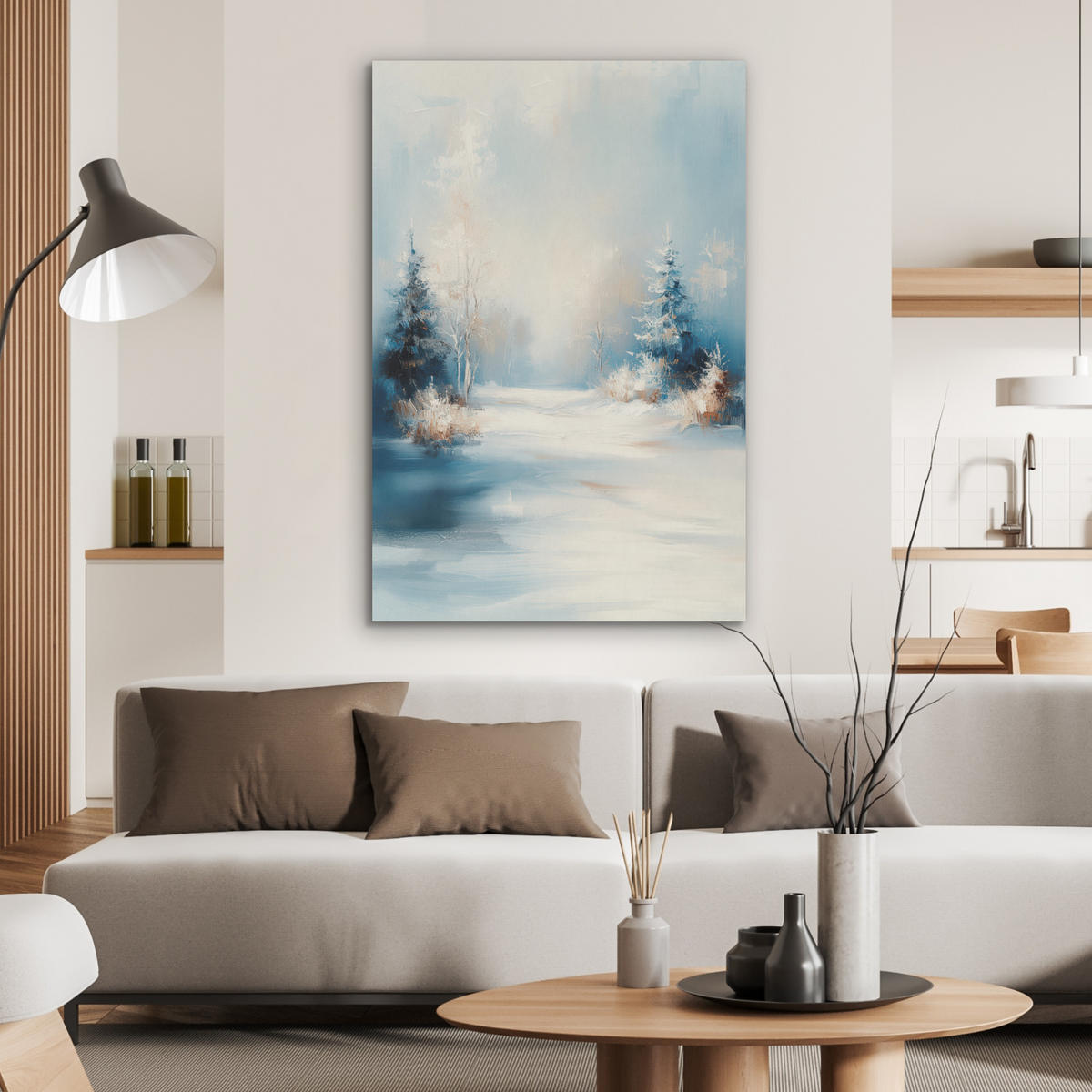 AKUSTIKBILD Wald - Winter - Natur - Abstrakt - Schnee Wanddeko 60x90 cm - Weiß, Kunststoff (60/90/0.9cm) - MuchoWow