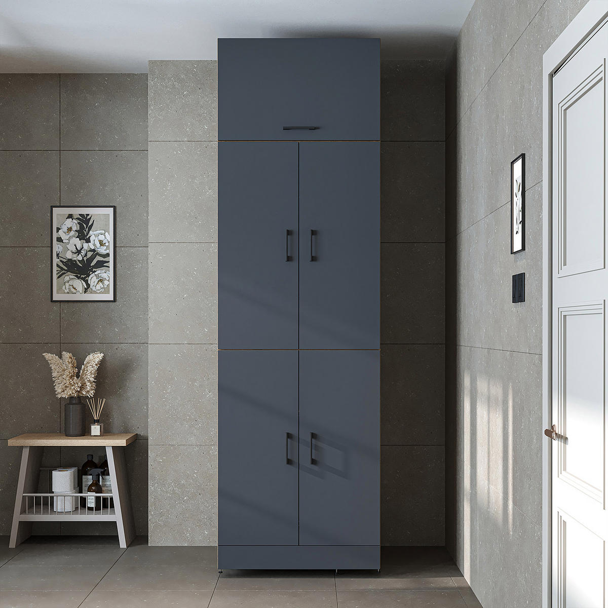 WASCHMASCHINENSCHRANK DORA-II 70cm Breit, 230cm Hoch - Anthrazit, Holzwerkstoff (70/230/74cm)