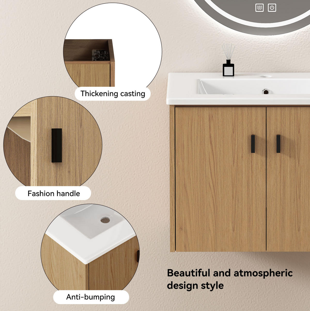 BADEZIMMERSCHRANK 60 cm Hell Eiche mit 2 Türen - Eichefarben, Holzwerkstoff (46.8/46.48/60.8cm) - Beauniv