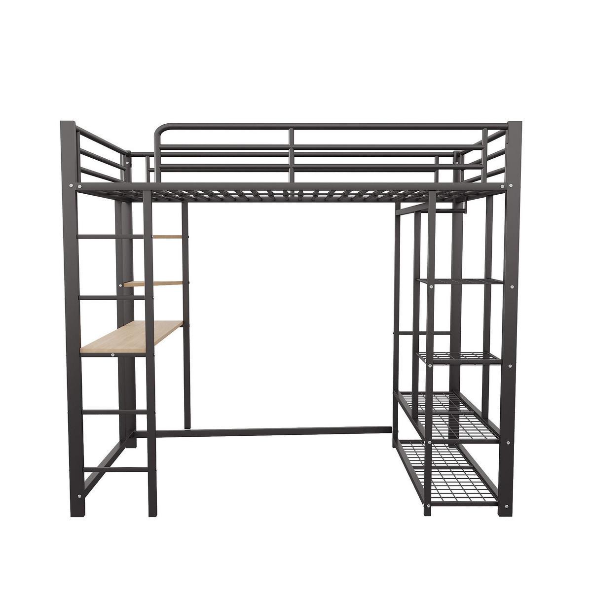 HOCHBETT 90/200 cm mit Leiter, Schreibtisch, Regal und Kleiderstange, Metall/MDF, Schwarz - Schwarz, Metall (90/200cm) - Redom