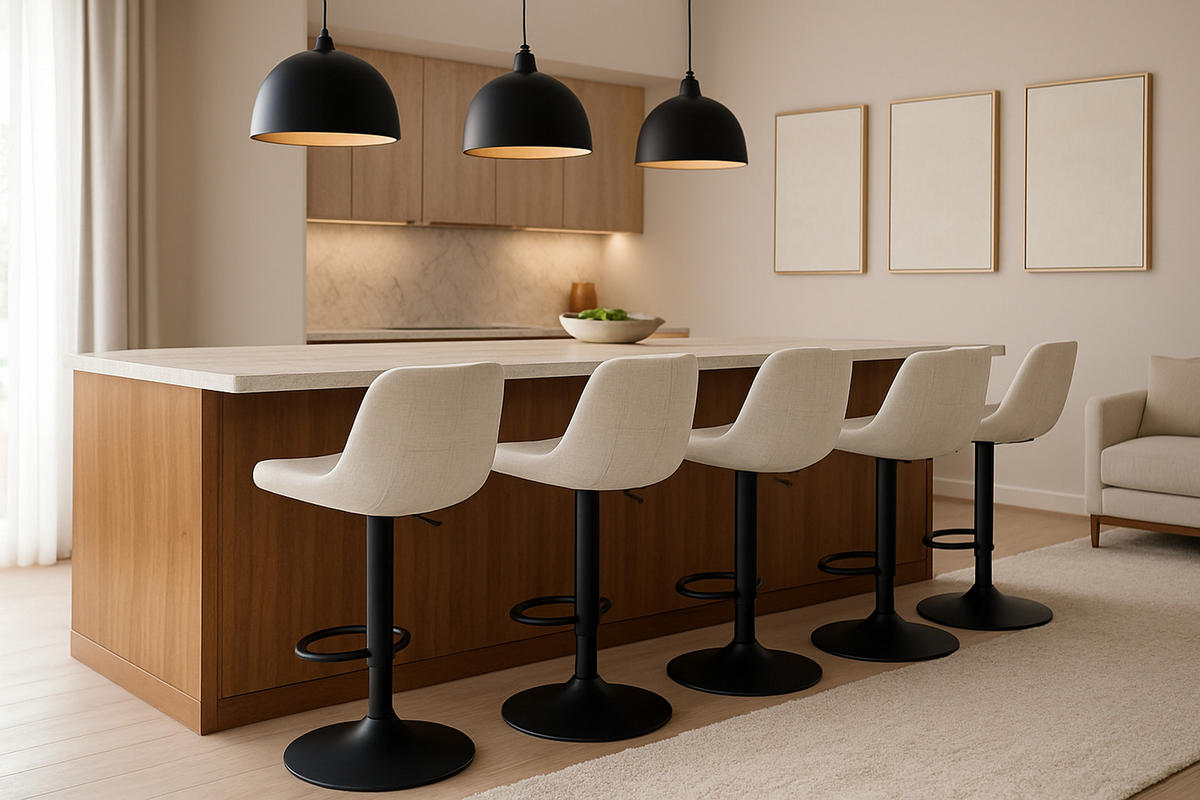 BARHOCKER 2er Set Tower Stoff creme - Schwarz/Naturfarben, Textil/Metall (48/105/54cm) - TPFLiving