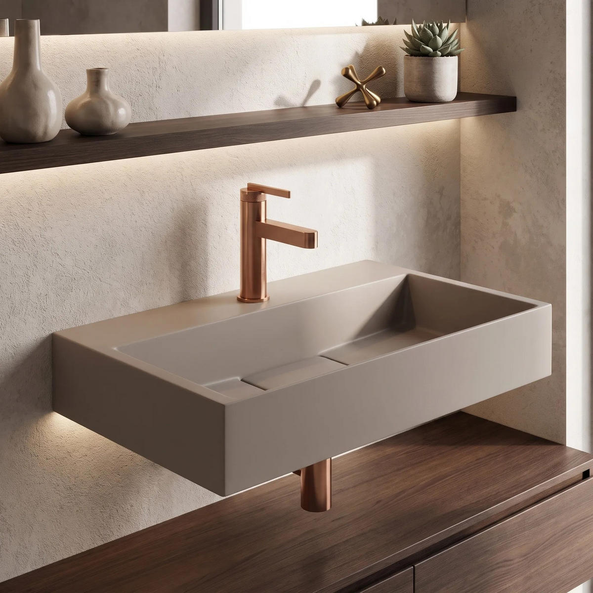 WASCHBECKEN Konglomerat Rea Goya Taupe 60cm - Beige, Keramik (37/14/60cm) - REA