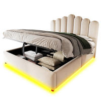 POLSTERBETT 140/200 cm in Beige mit Bettkasten, LED und gepolstertem Kopfteil aus Samt - Beige, Holzwerkstoff/Textil (140/200cm) - STILVORA