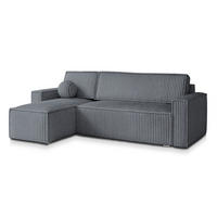 ECKSOFA RAVELO T Grau Kordstoff mit Schlaffunktion - Grau, Holz (240/140cm) - MASSENO