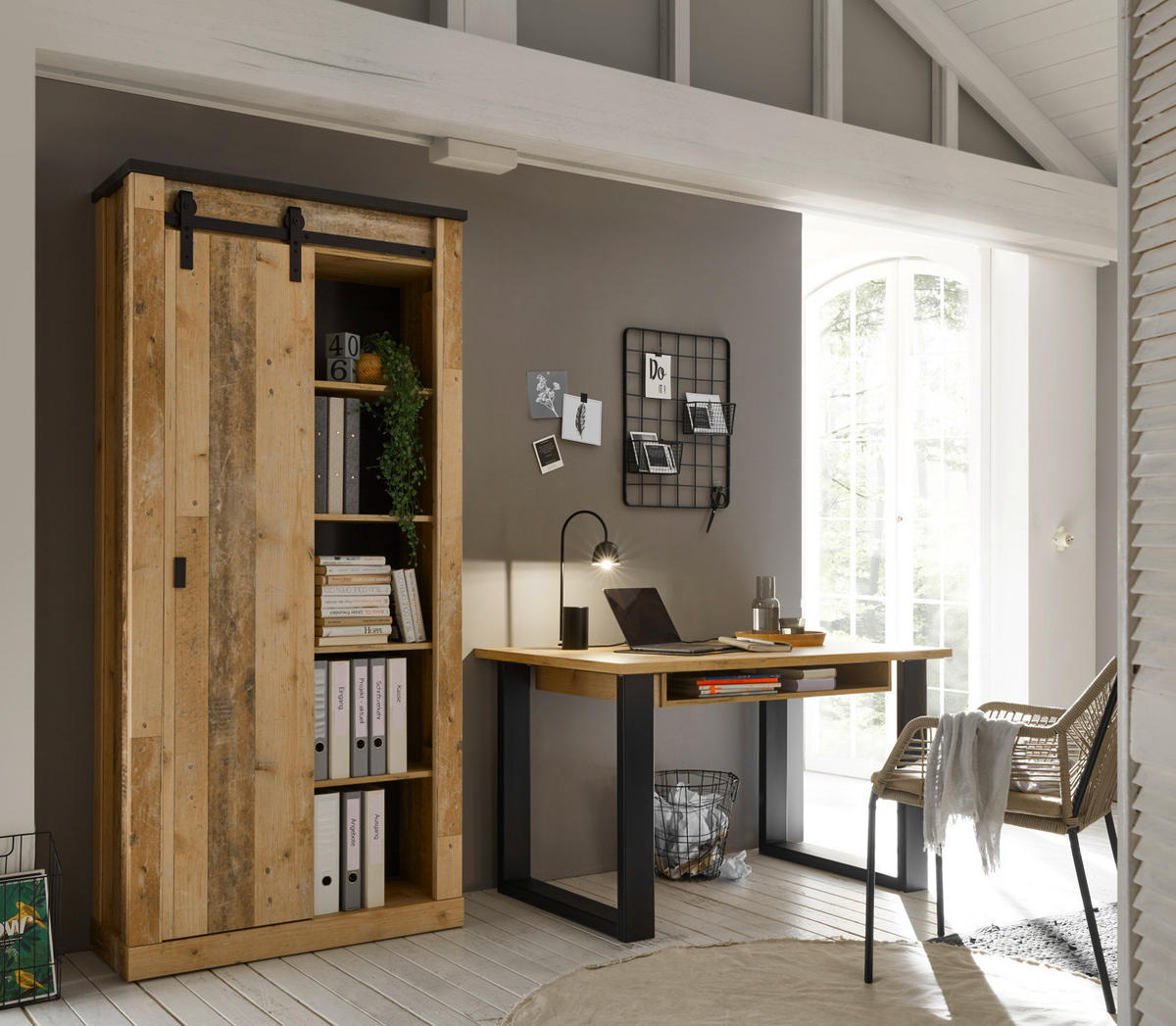 STAURAUMSCHRANK Used Wood hell, anthrazit, Mehrzweckschrank mit Schiebetür - Anthrazit/Schwarz, Holzwerkstoff/Metall (93/201/38cm) - Furn.Design