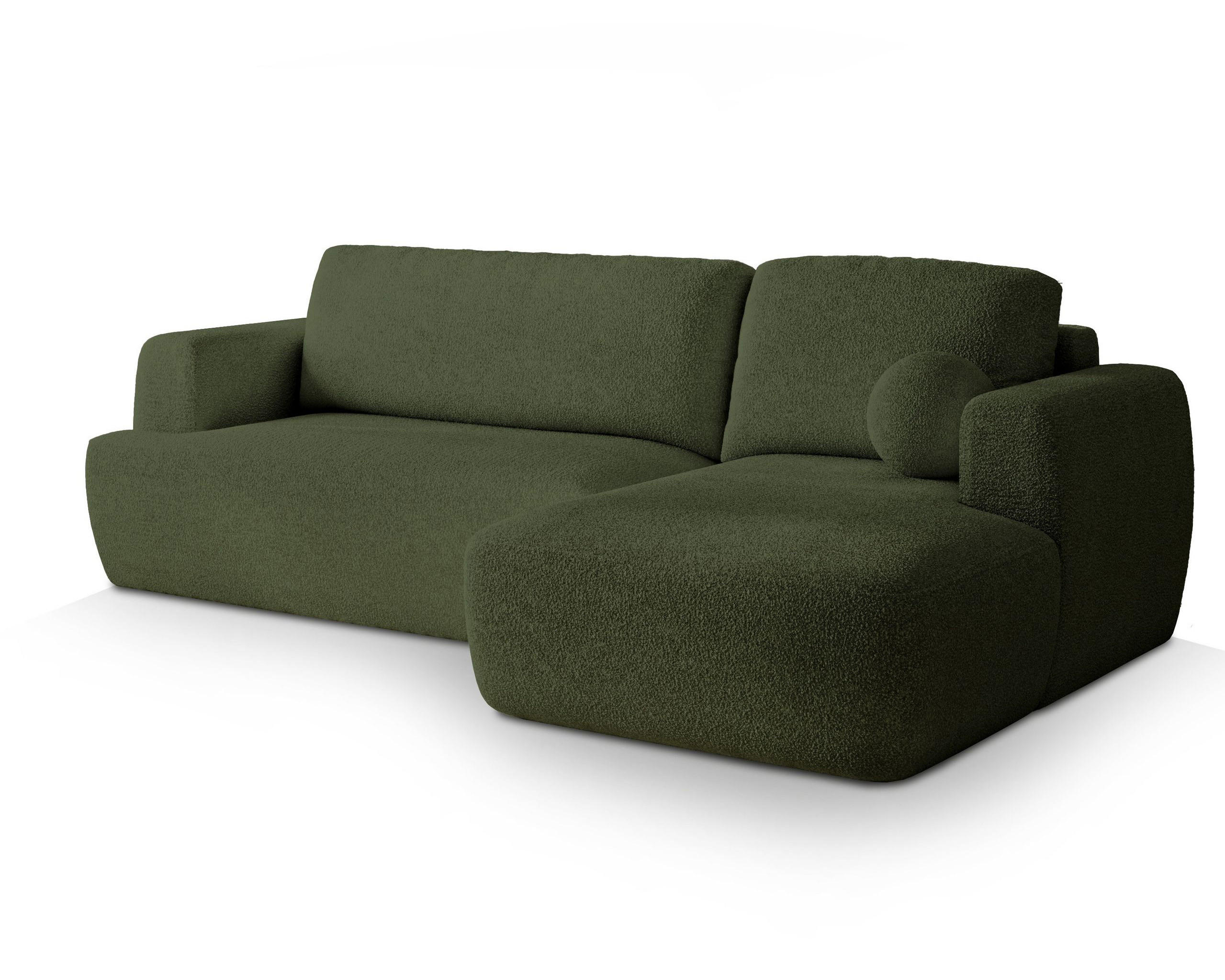 ECKSOFA SENTI N R-S Grün Boucle-Stoff mit Schlaffunktion - Grün, Holz (246/148cm) - MASSENO