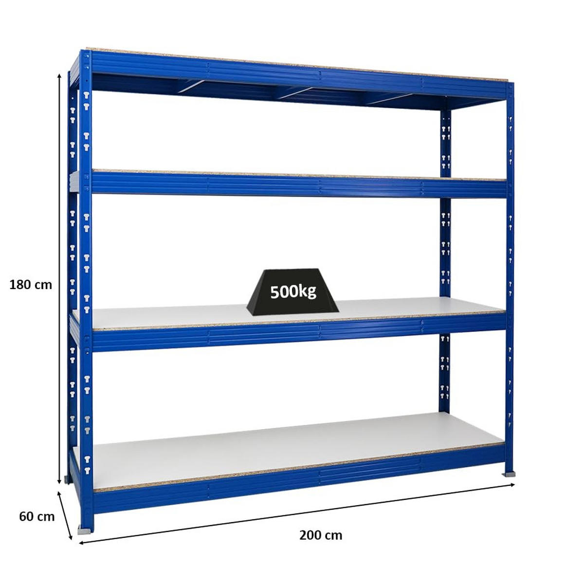SCHWERLASTREGAL Rhino 180x200x60 cm 4 Melamin-Ebenen 16mm Fachlast 500 kg Blau - Blau/Weiß, Metall (200/180/60cm) - PROREGAL