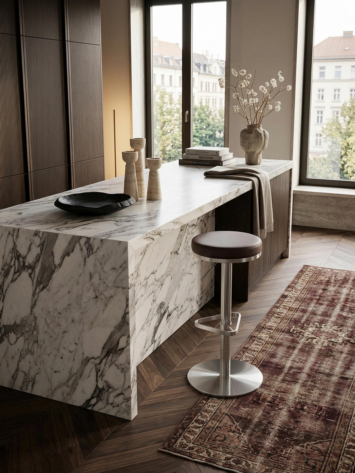 BARHOCKER Höhenverstellbar Gepolstert Triangel-Fußablage ELBE, Braun 38x38x82 cm - Silberfarben/Braun, Kunststoff/Textil (38/82/38cm) - KADIMA DESIGN