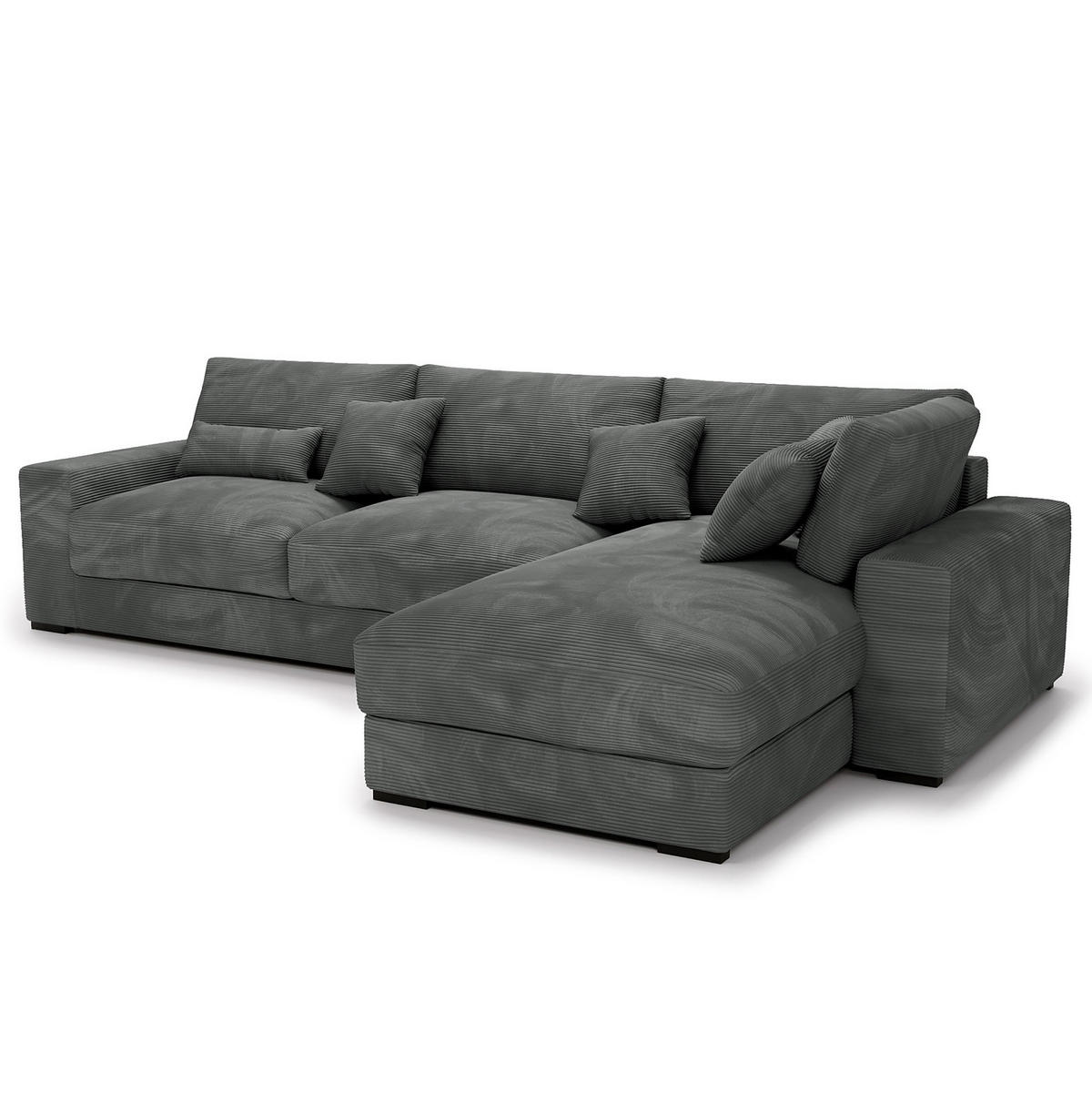 ECKSOFA mit Longchair - Schwarz/Graphitfarben, Kunststoff/Textil (340/205cm) - home24