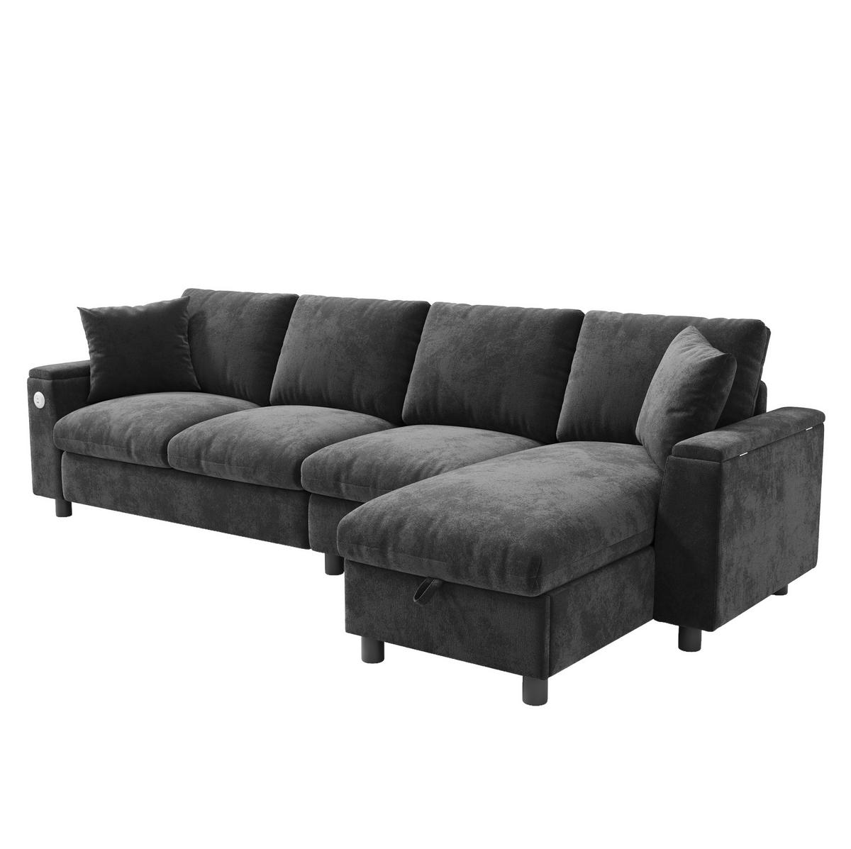 ECKSOFA 280/137/84 cm aus Chenille mit Schlaffunktion und Stauraum Grau - Grau, Textil (137/280cm) - Modenvie