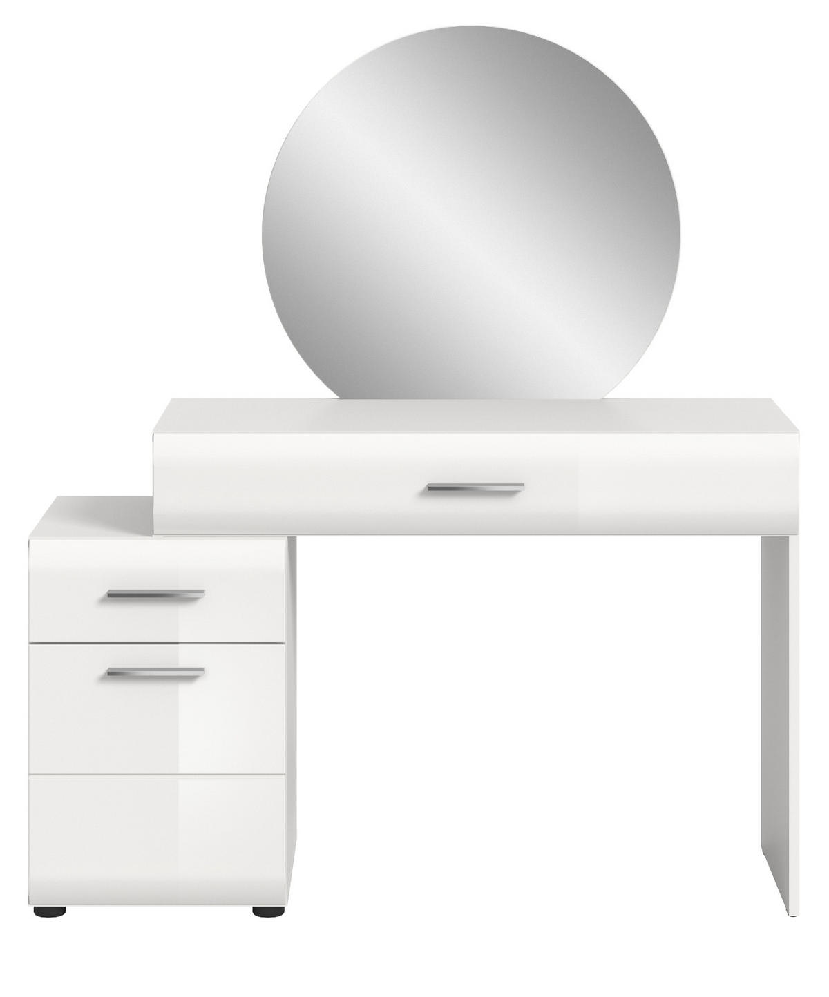 SCHMINKTISCH weiß Hochglanz 120 cm, Kosmetiktisch mit Spiegel - Weiß Hochglanz/Silberfarben, Glas/Holzwerkstoff (120/138/47cm) - Inn.Furn