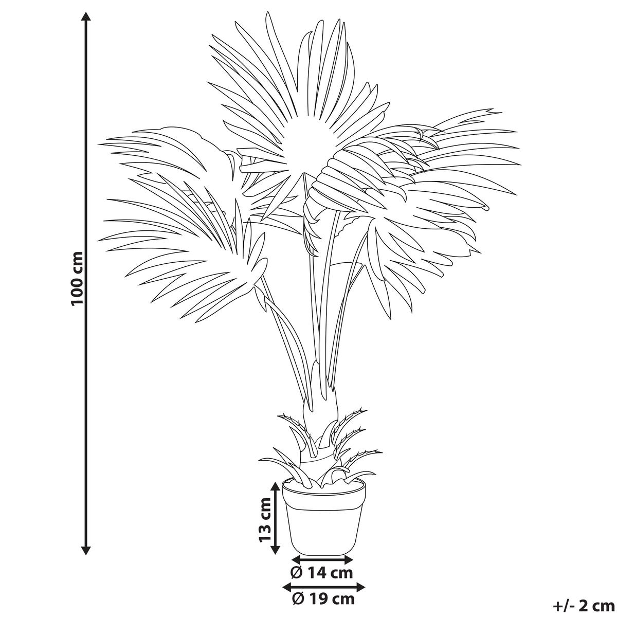 KUNSTPFLANZE 100 cm Grün Fan Palm - Schwarz/Grün, Kunststoff (100cm) - Beliani