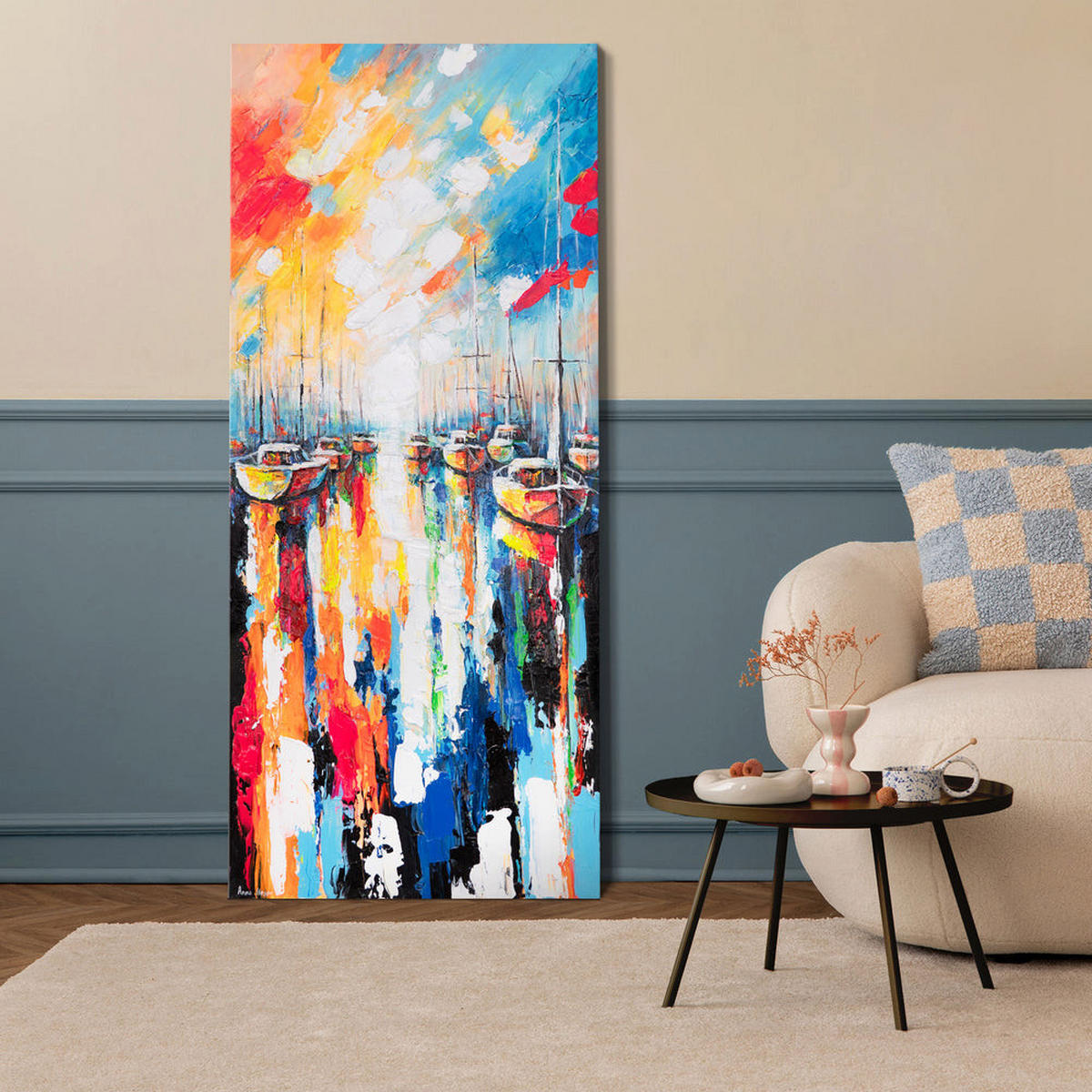 GEMÄLDE Harmonie des Meeres auf Keilrahmen 115x50 cm - Multicolor, Holz (115/50cm) - YS-art gallery