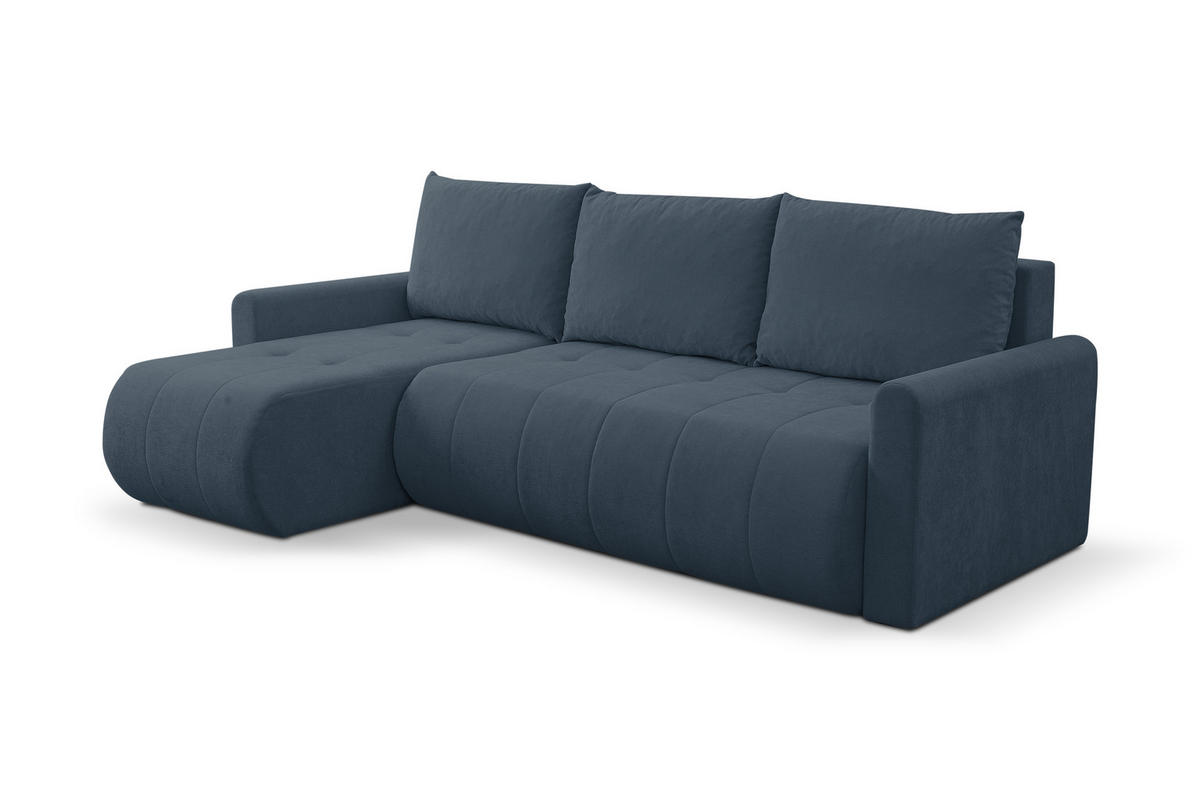 ECKSOFA Primo mit Schlaffunktion und Bettkasten in Cordstoff - Schwarz/Dunkelblau, Holz/Holzwerkstoff (230/149cm) - Ravio