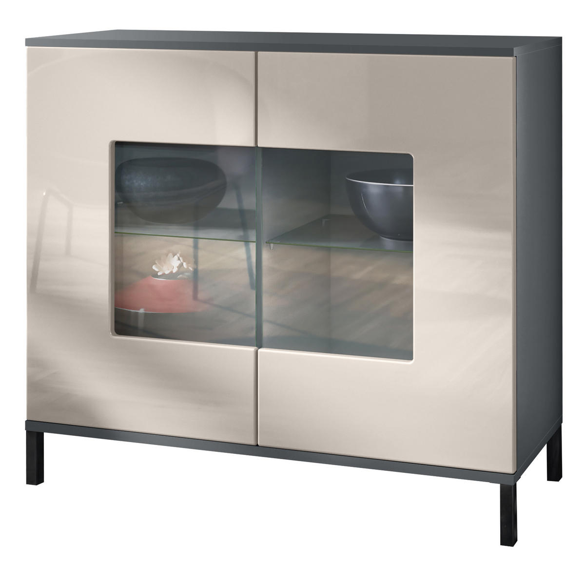 KOMMODE Grömitz Sandgrau Hochglanz - Sandfarben, Holzwerkstoff (92.5/83.5/35cm) - Vladon