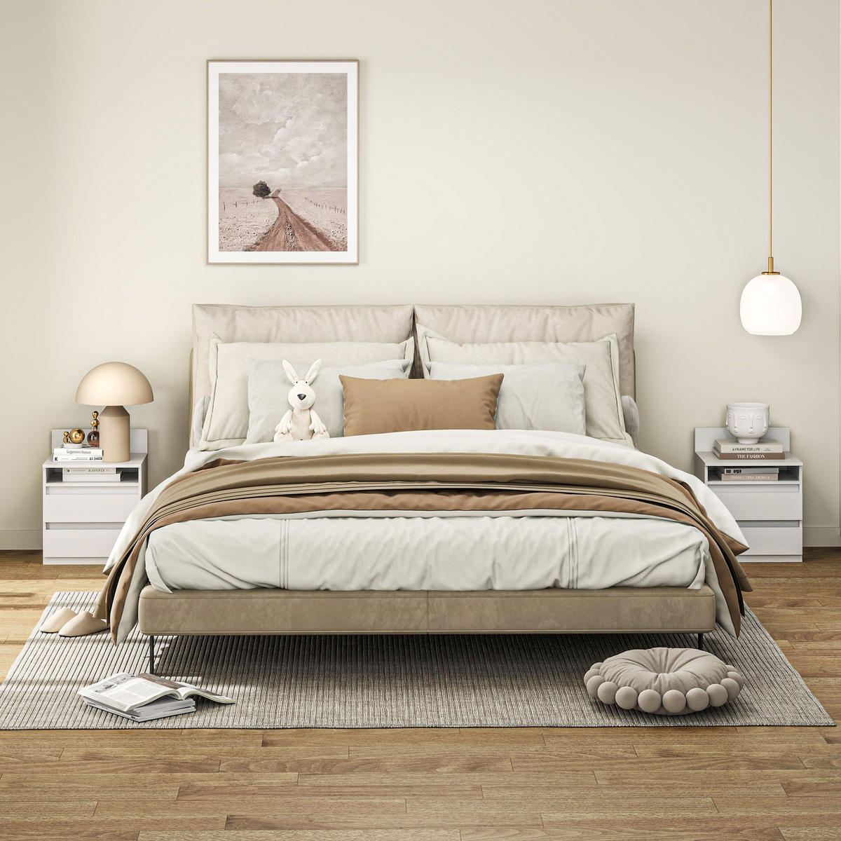 NACHTTISCH 2er-Set, mit 2 Schubladen, ca. 40 x 32 x 50 cm, Weiß - Weiß, Holzwerkstoff (32.3/50.4/39.6cm) - HOMCOM