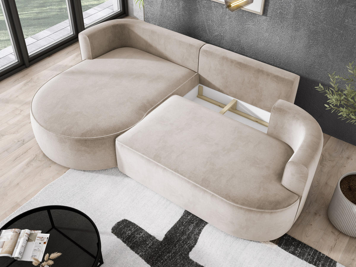 ECKSOFA FIORE L-förm Moderne Ausziehbare Schlaf-Funktion, automatischer Auffaltung, lose Rückenkissen freistehend LINKS 284x183x82cm Beige - Beige, Holz/Textil (183/284cm) - DomoHome