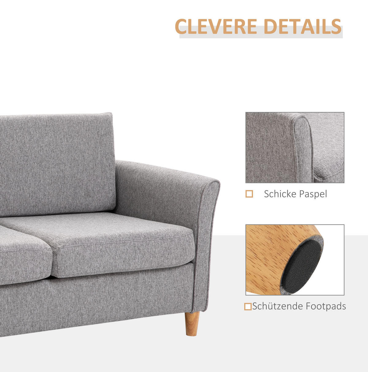 2-SITZER Sofa Leinenbezug mit abnehmbaren Bezügen 141/70/78 cm Hellgrau - Hellgrau, Textil (70/78/141cm) - Redom