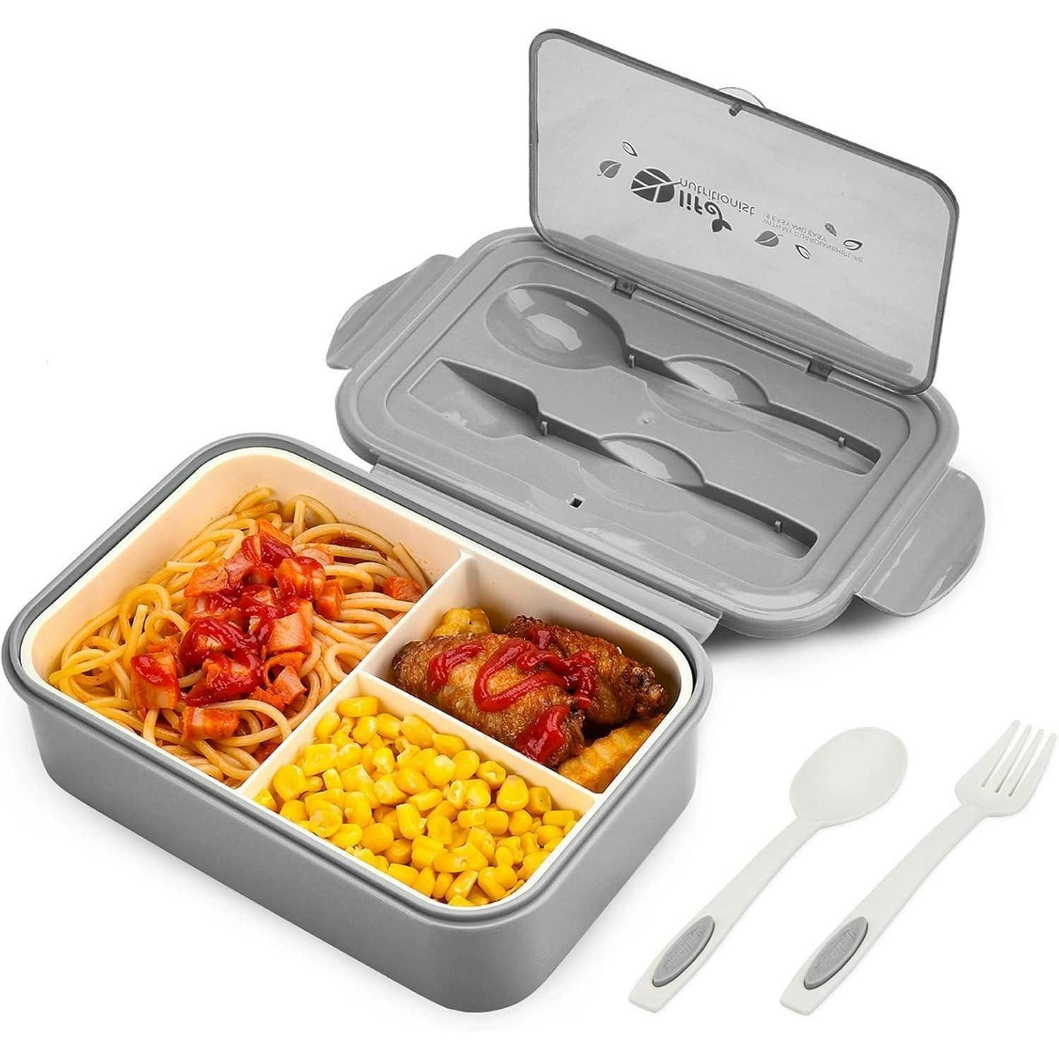 BENTO Box mit 3 Fächern und Besteck Grau - Grau, Kunststoff (13.2/7.1/19.8cm)