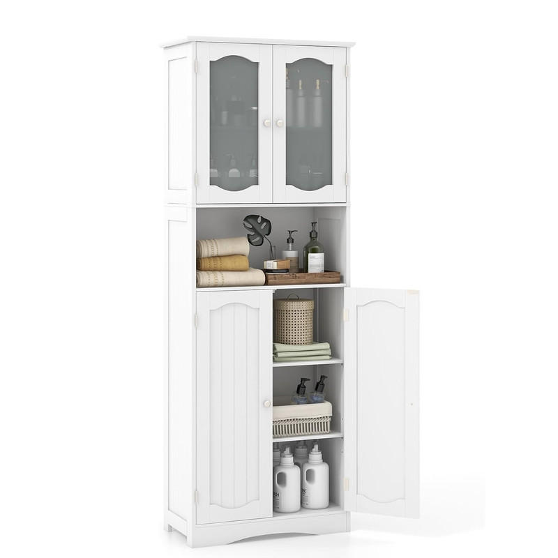 Costway Badezimmerschrank Weiß 60x164x30 cm