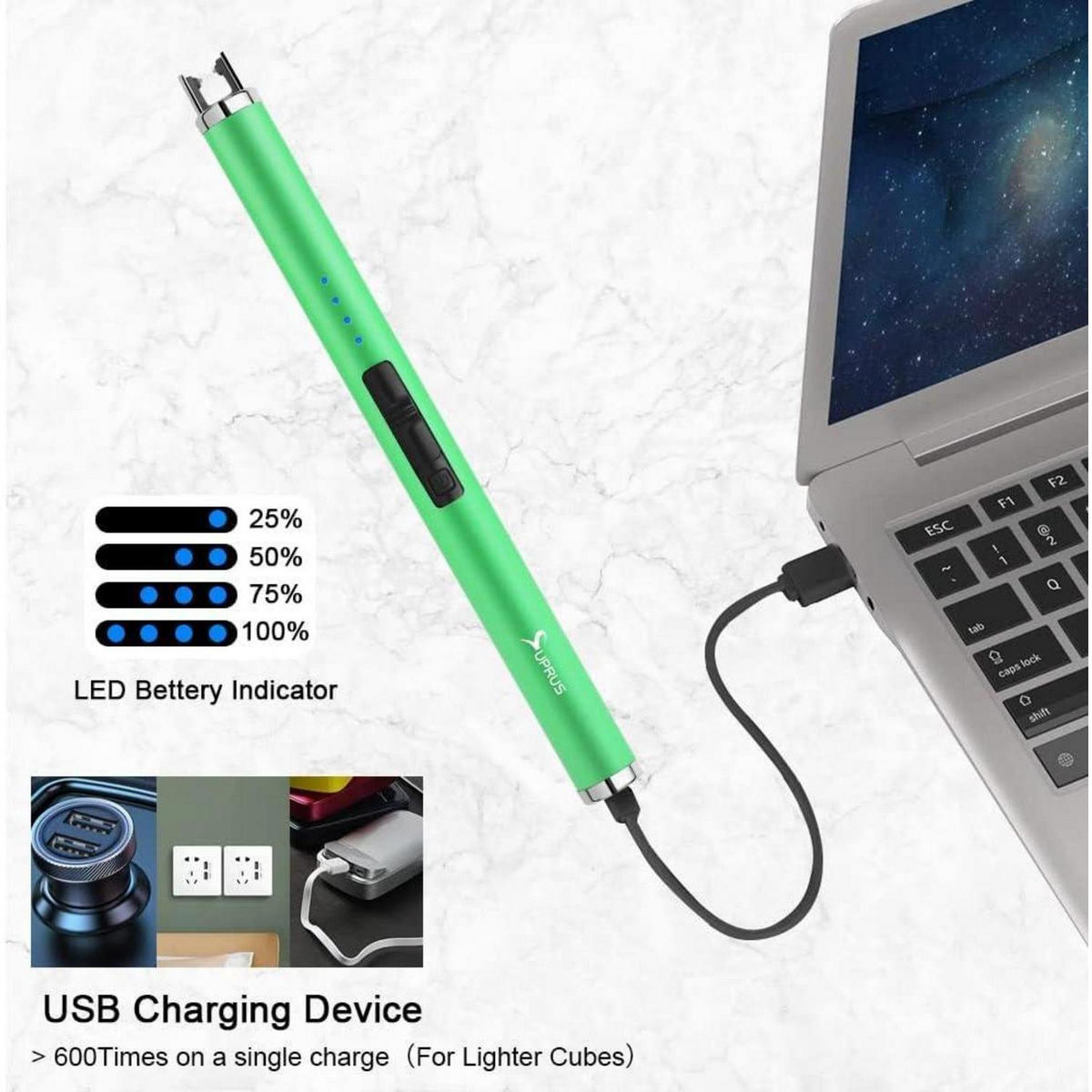STABFEUERZEUG Plasma USB Aufladbar Grün - Hellgrün, Kunststoff (4/1.9/17.8cm)