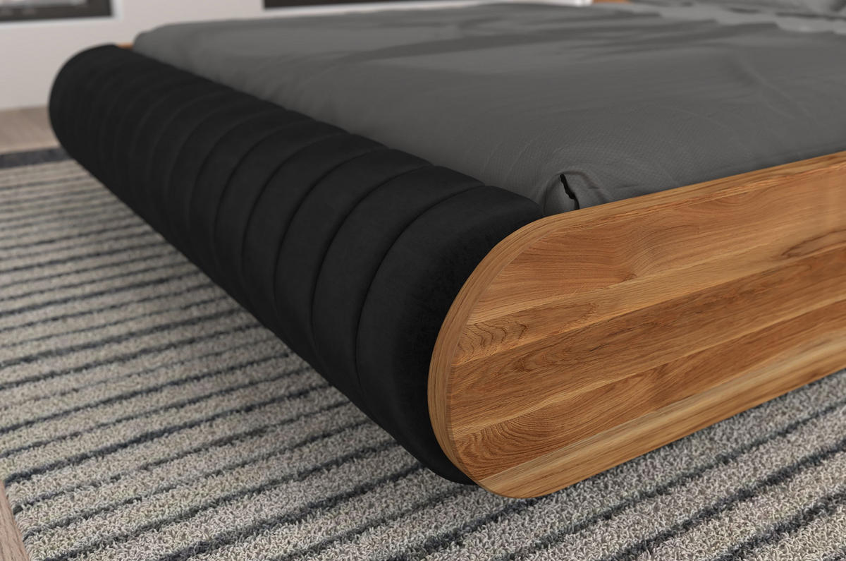 MASSIVHOLZBETT Harald 160/200, schwebende Optik, Naturfarben-Schwarz - Eichefarben, Eichenholz/Holz (160/200cm) - Visby